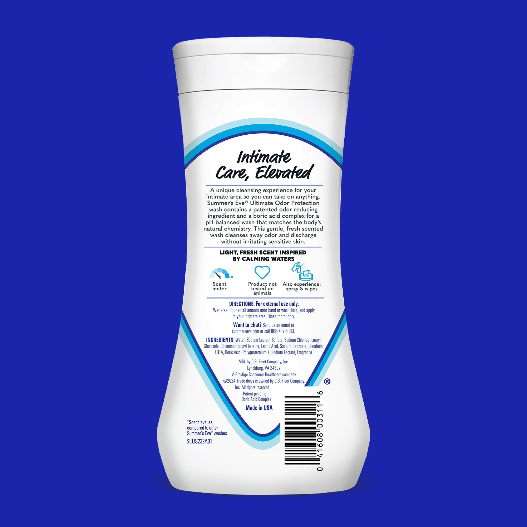 Summer's Eve Ultimate Odor Protection Daily Feminine Wash, pH-Balanced Formula Body Wash for Women with Boric Acid Helps Control Vaginal Odor, 15 Fl Oz