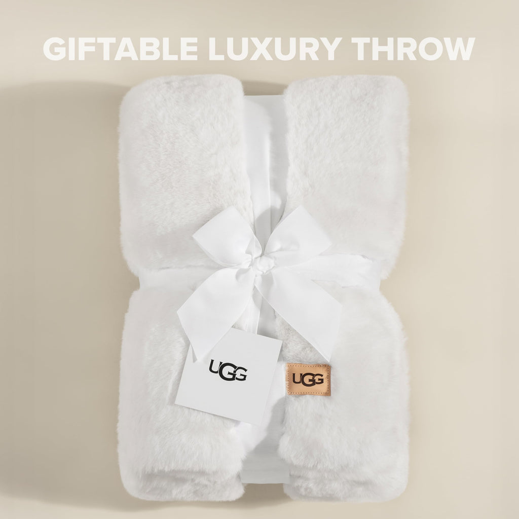 UGG Euphoria Faux Fur Throw Blanket, Warm Fluffy Throw for Couch or Bed, Luxury Bedroom Decor, Fluffy Blankets, Machine Washable, 50-inch x 70-inch, White Snow