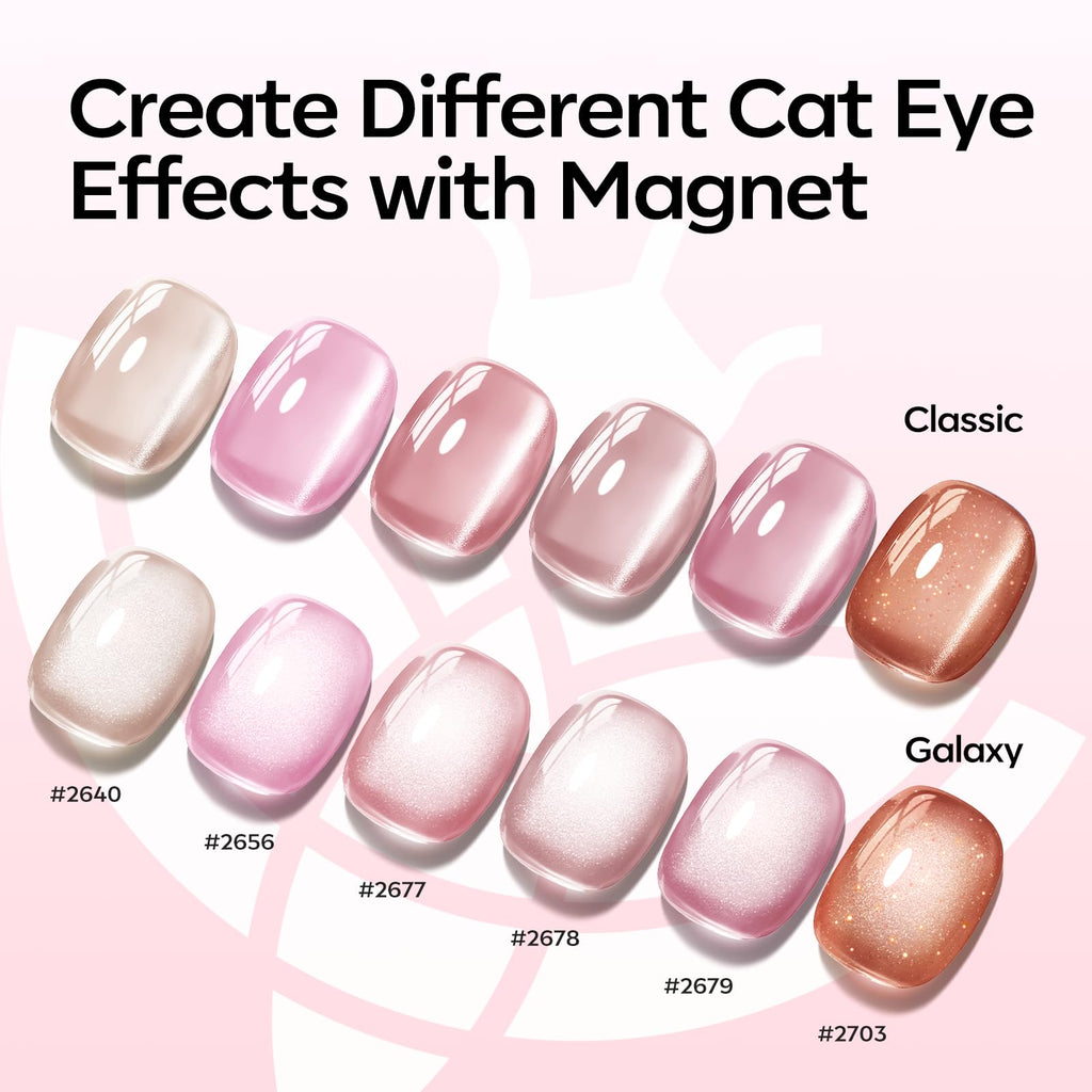 modelones Cat Eye Gel Nail Polish, 6 Colors Nude Gel Polish Pink Glitter Brown with Magnet Sparkle Galaxy Series Nail Polish Kit Soak Off Led Nail Art Manicure Salon DIY Gifts