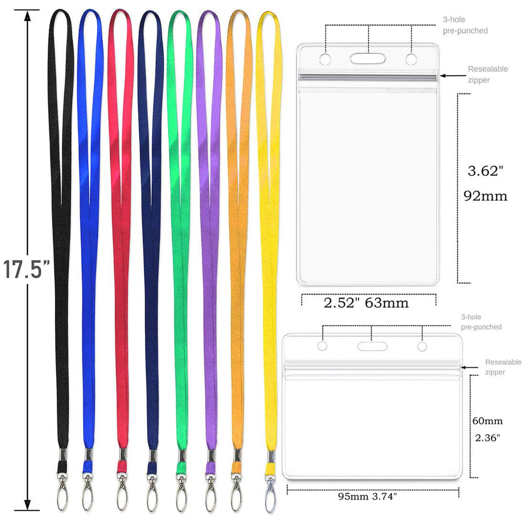Lanyard with ID Holder 50 Pcs Waterproof Name Tag Vertical Badge ID Card Holders ID Pass Holder and 50 Pcs Flat Neck Black Lanyards Swivel Hook