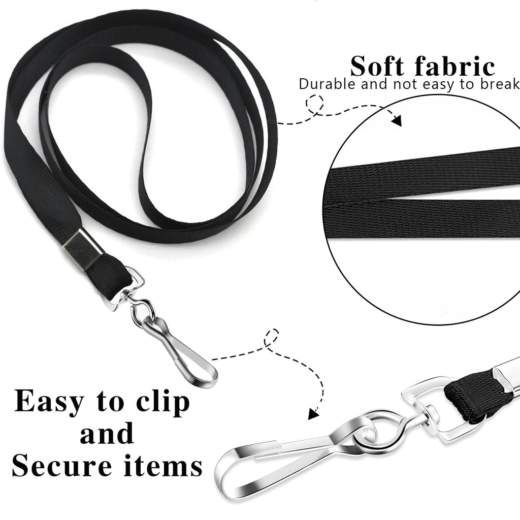 Volkach 100 Pack Flat Lanyards for ID Badges, 36" Inch Safety Lanyard with Badge Clip Swivel J-Hook used for Hanging Office Business Cards and Student ID Cards (Black)