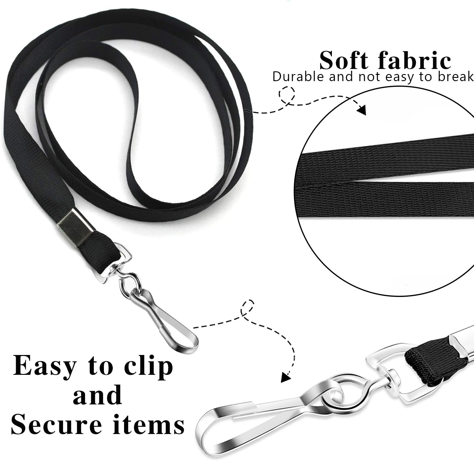 Volkach 100 Pack Flat Lanyards for ID Badges, 36" Inch Safety Lanyard with Badge Clip Swivel J-Hook used for Hanging Office Business Cards and Student ID Cards (Black)