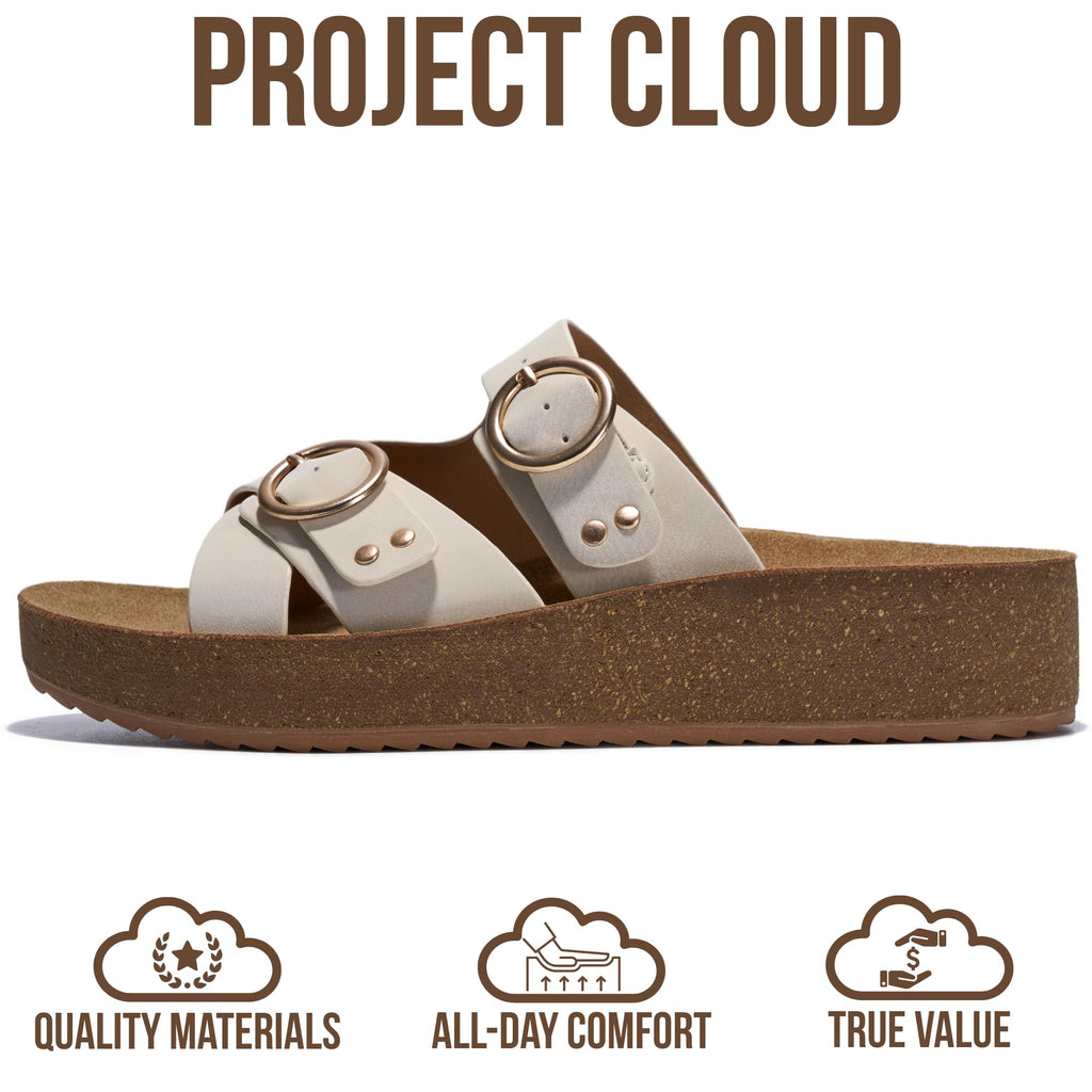 Project Cloud Platform Sandals Women - Eco-Crafted Leather Womens Summer Shoes with Lightweight Adjustable Buckle and Non-Slip Outsole Summer Sandals for Women 2026 (KRISTI,CREAM,9M)