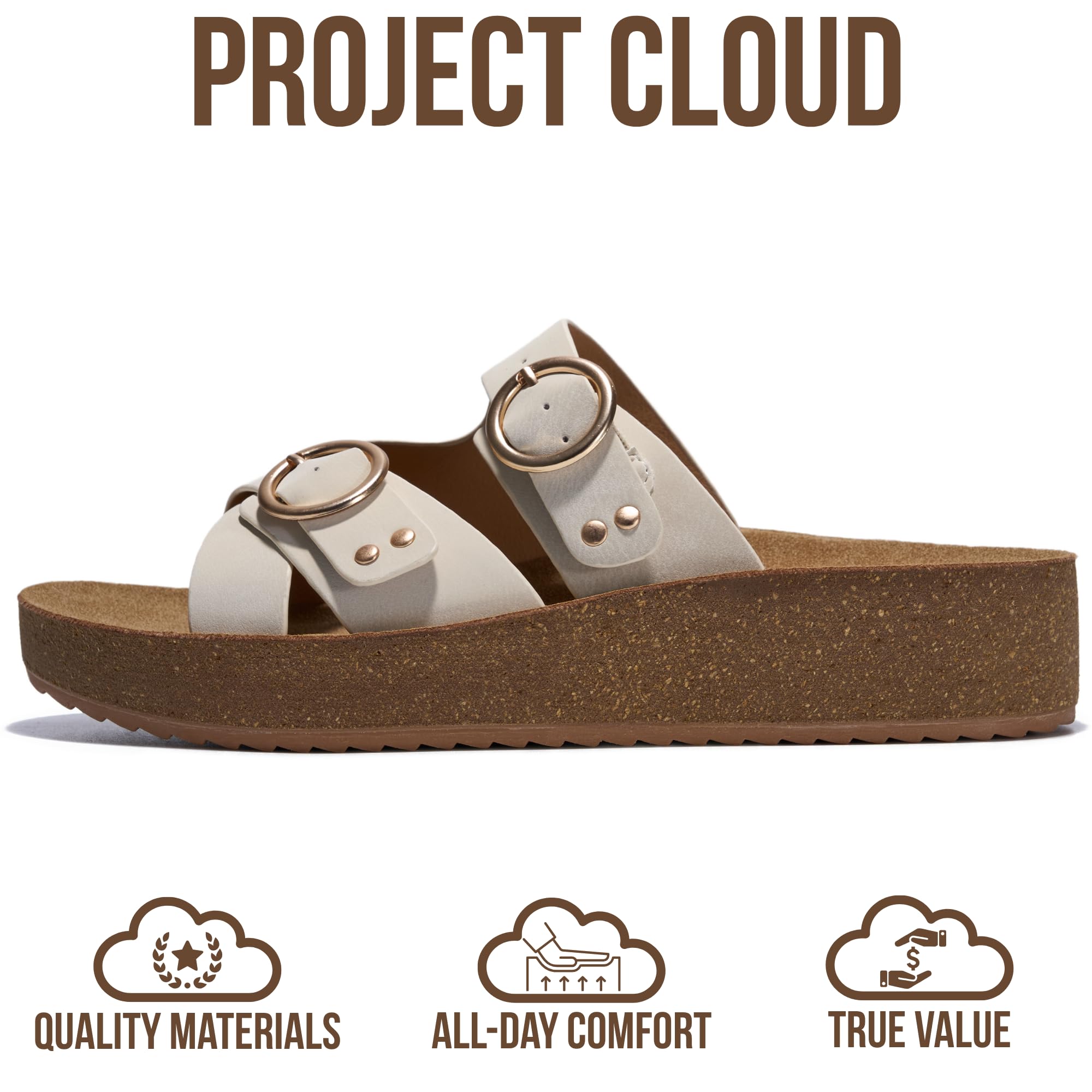 Project Cloud Platform Sandals Women - Eco-Crafted Leather Womens Summer Shoes with Lightweight Adjustable Buckle and Non-Slip Outsole Summer Sandals for Women 2026 (KRISTI,CREAM,9M)