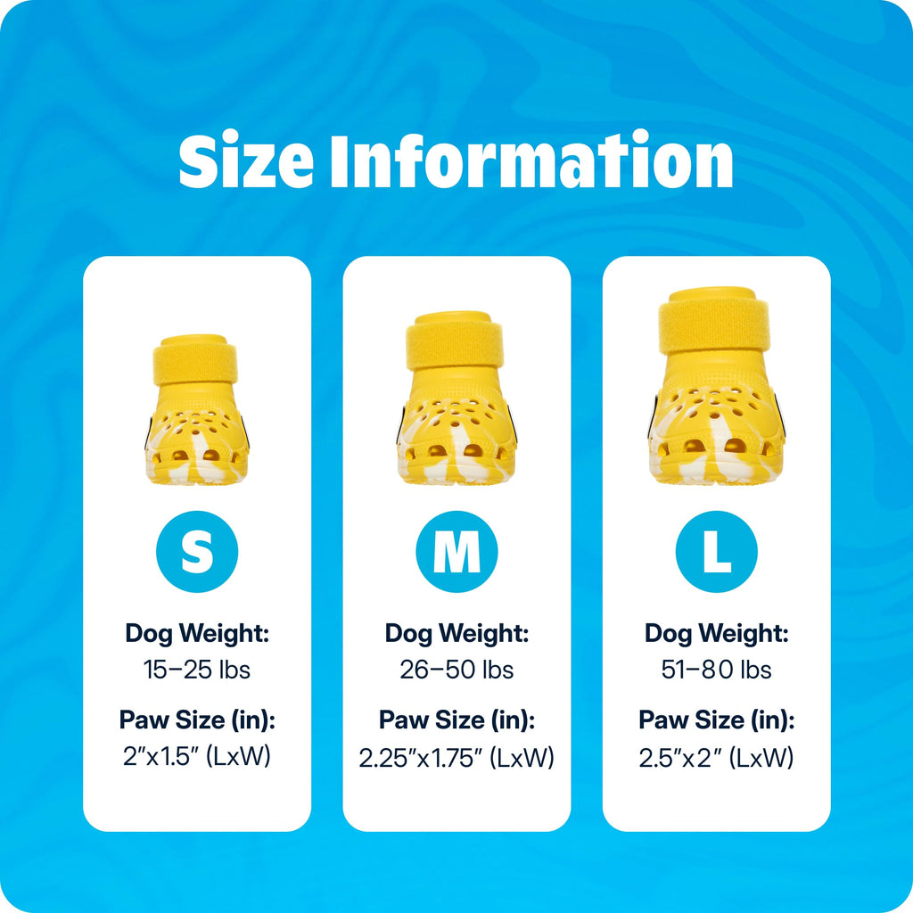 BarkBox Yellow Crocs Dog Shoes – Set of 4 Glow-in-The-Dark Dog Booties with EVA Foam, Adjustable Strap & Non-Slip Sole – Comfortable Paw Protection for Medium Breeds (26-50 lbs)