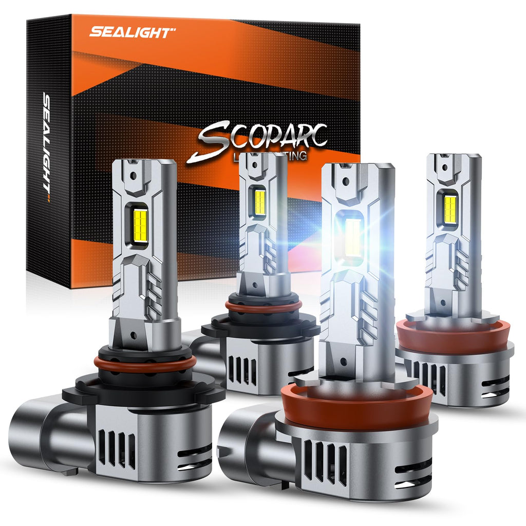 SEALIGHT H11/H9/H8 and 9005/HB3 Fog Lights Combo, 100,000LM Wider Driving Vision, 1:1 Design 9005 H11 Fog Lights, Plug and Play, Pack of 4