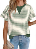 Acelitt Womens Fashion 2026 Summer Casual Crewneck Ruffle Short Sleeve Loose Striped Tshirts Tops Green2 Medium