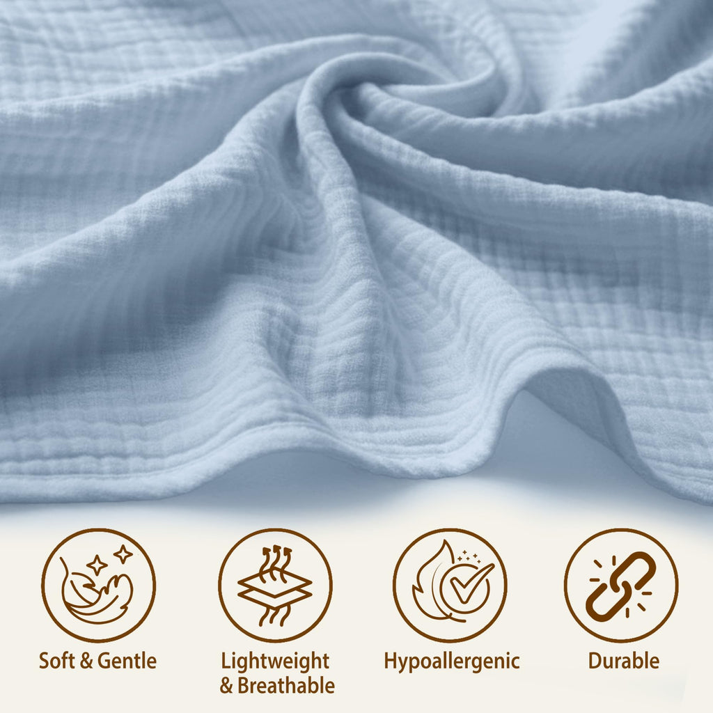 infancie 100% Organic Muslin Cotton Car Seat Cover 35 x 50 Inches Soft Touch Breathable Canopy, Protective Car Seat Cover Baby All Seasons Lightweight Car Seat Cover Travel Comfort (Blue)