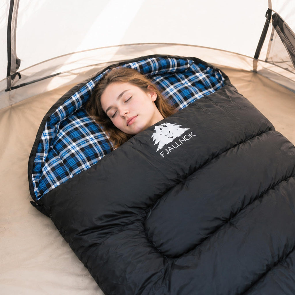 FJALLNOK Warm & Cold Weather Sleeping Bag,100% Cotton Flannel,Extra-Large for Adults & Kids,Lightweight Waterproof for Camping Hiking and Backpacking,Free Compression Sack
