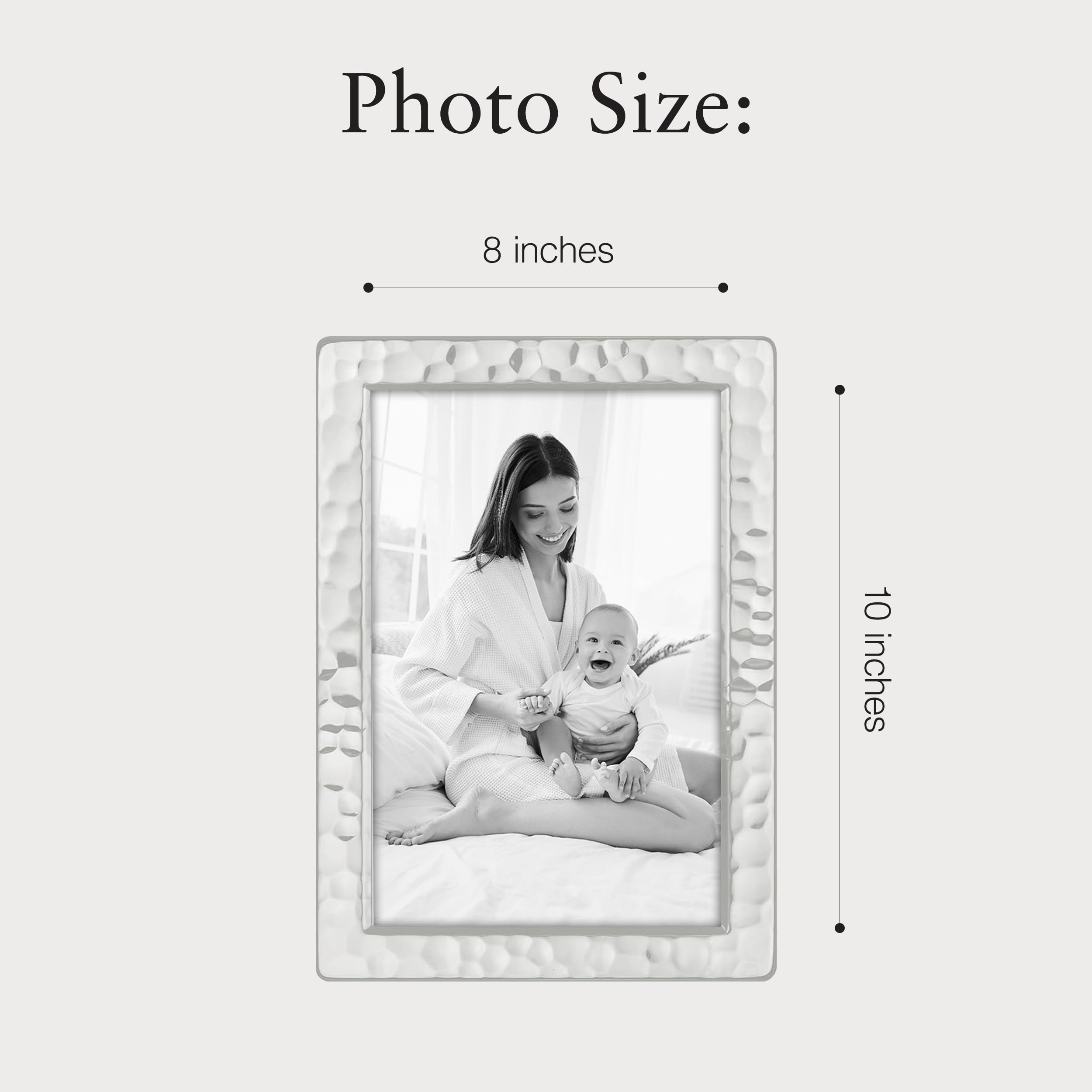 Siena Hammered Silver Picture Frame, Tarnish Resistant Finish, Perfect Photo Frame for any End Table, Credenza, Shelf, or Nightstand, Silver 8x10