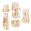 SAPJON Silk Pajamas for Women 5Pcs Sleepwear Loungewear Satin Robe Cami Shorts Pj Set Champagne
