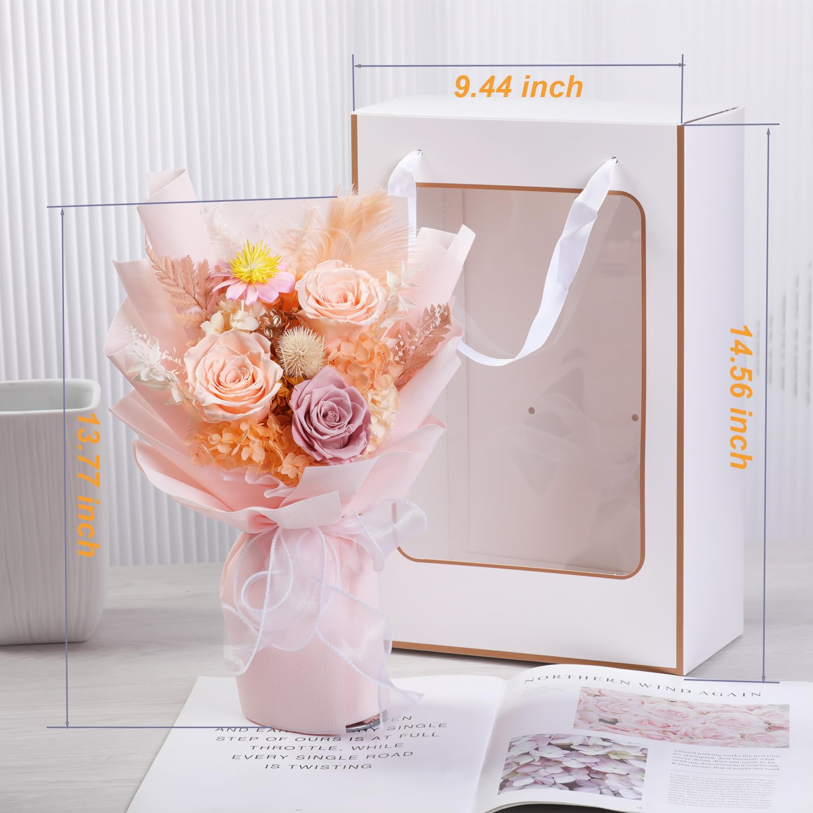 Lovenfold Preserved Flowers Bouquets for Delivery, Champagne Rose Bouquets that Last 1-3 Years, Birthday Gifts for Women Mom Grandma Wife Friends