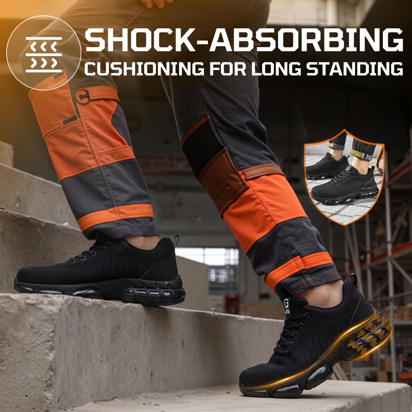 TANIELD Steel Toe Shoes for Men Lightweight Work Shoes Breathable Safety Sneakers Air Cushioned Steel Toe Sneakers Indestructible Work Tennis for Construction Industrial