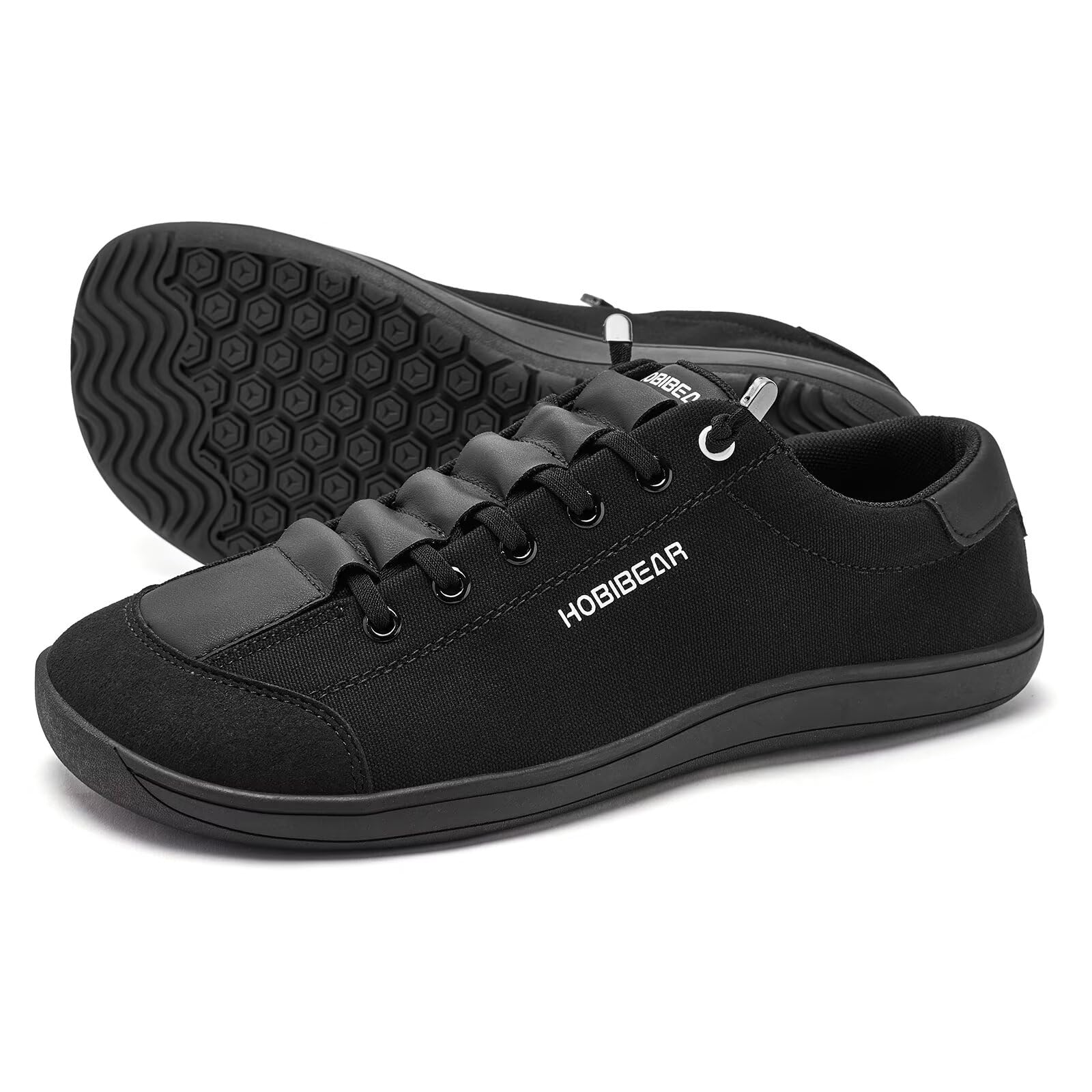 HOBIBEAR Barefoot Minimalist Shoes Womens Mens | Zero Drop | Wide Width Canvas Slip-on Shoes(All Black, Women 9/Men 8)