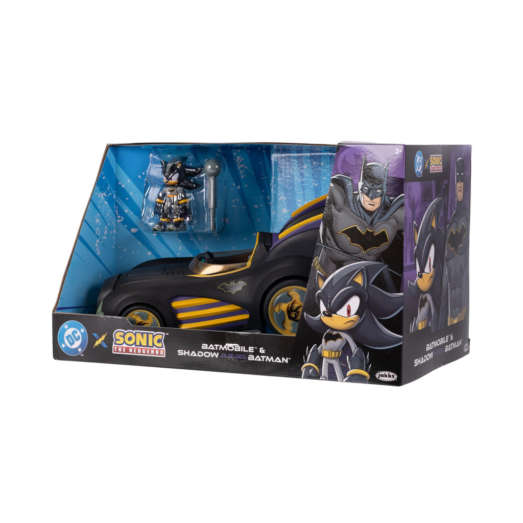 DC X Sonic Batmobile Shadow-fied! with Cool 2.5 Inch Shadow Action Figure as Batman, from The DC x Sonic The Hedgehog Comic Book Series - A Collector's Must Have!