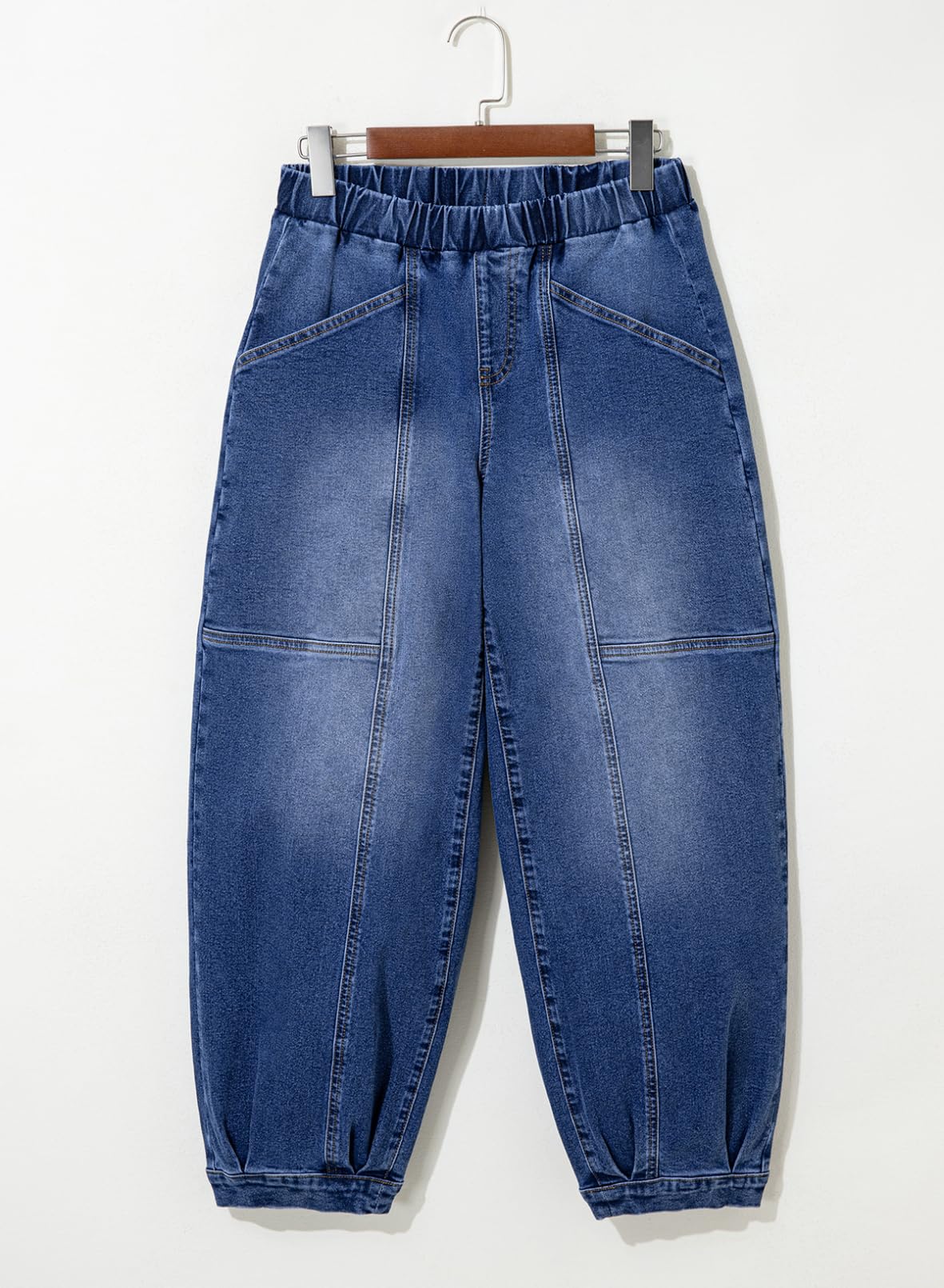 Sidefeel Mid Rise Barrel Jeans for Women Wide Leg Mid Waist Cropped Denim Pants Y2k Baggy Boyfriend Jeans with Pockets Dark Blue Size 14