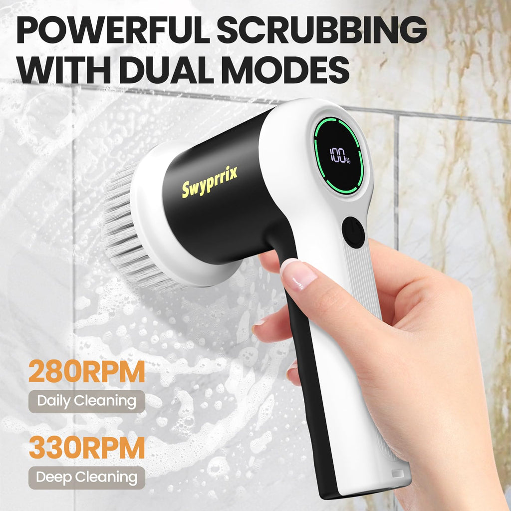 Swyprrix Electric Bathroom Cleaning Brush, Cordless Spin Scrubber Full Body Waterproof IPX7 with 6 Replaceable Brush Heads for Bathtub/Kitchen/Window/Home Cleaning -SD-CTB02