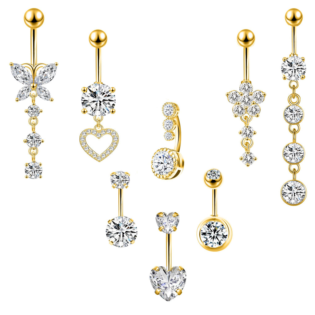 LEE&RO Gold Belly Button Ring Dangle Stainless Steel Belly Rings 14G Belly Button Piercing Cute Navel Ring Belly Piercing Jewelry