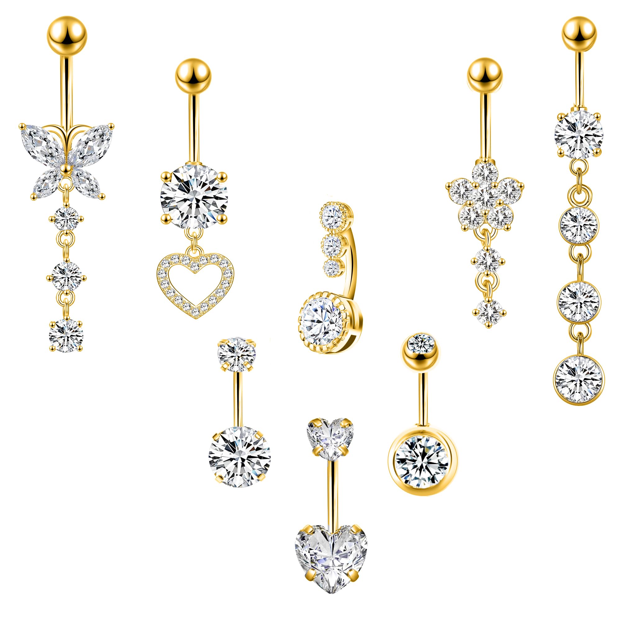 LEE&RO Gold Belly Button Ring Dangle Stainless Steel Belly Rings 14G Belly Button Piercing Cute Navel Ring Belly Piercing Jewelry