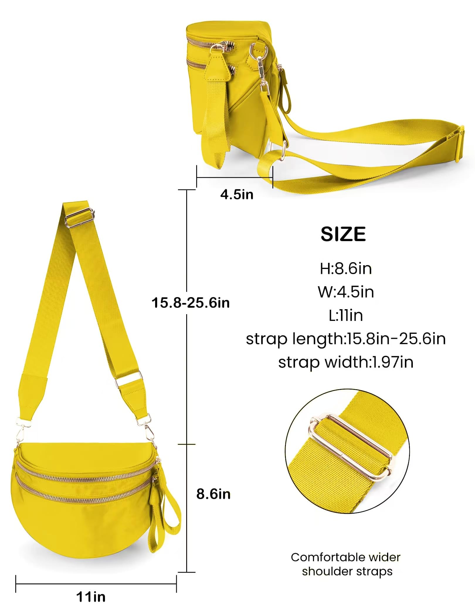 Spacious Nylon Crossbody Bag Bum Bag Handbags Wallets Purses Trendy Shoulder Bag for Women (yellow)
