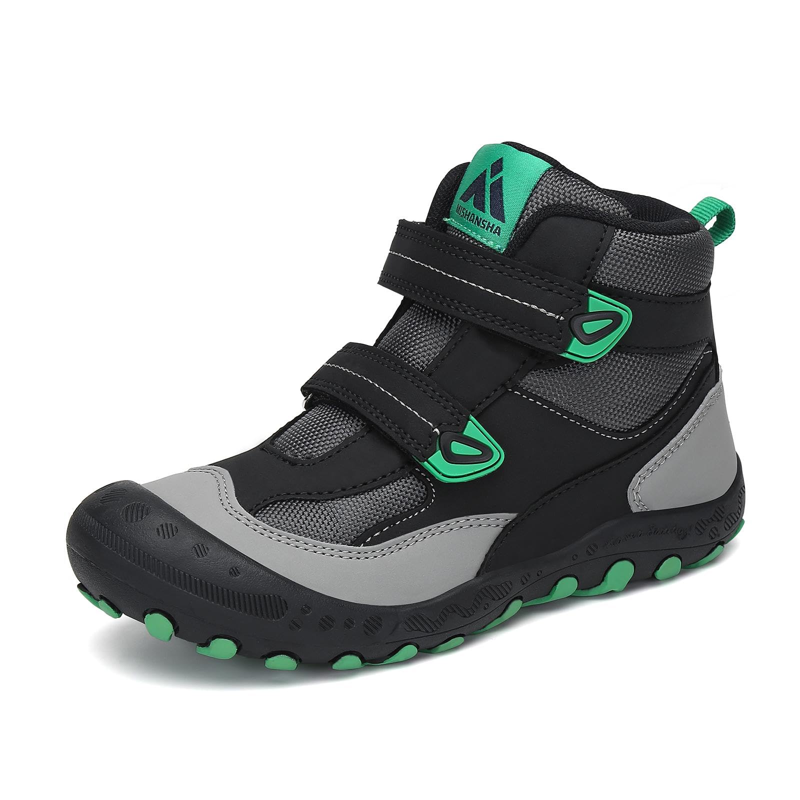 Mishansha Kids Boys Hiking Shoes Lightweight Anti Slip Outdoor Trekking Walking Running Ankle Boots for Christmas Sneakers Black/Green/Gray 13 little_kid