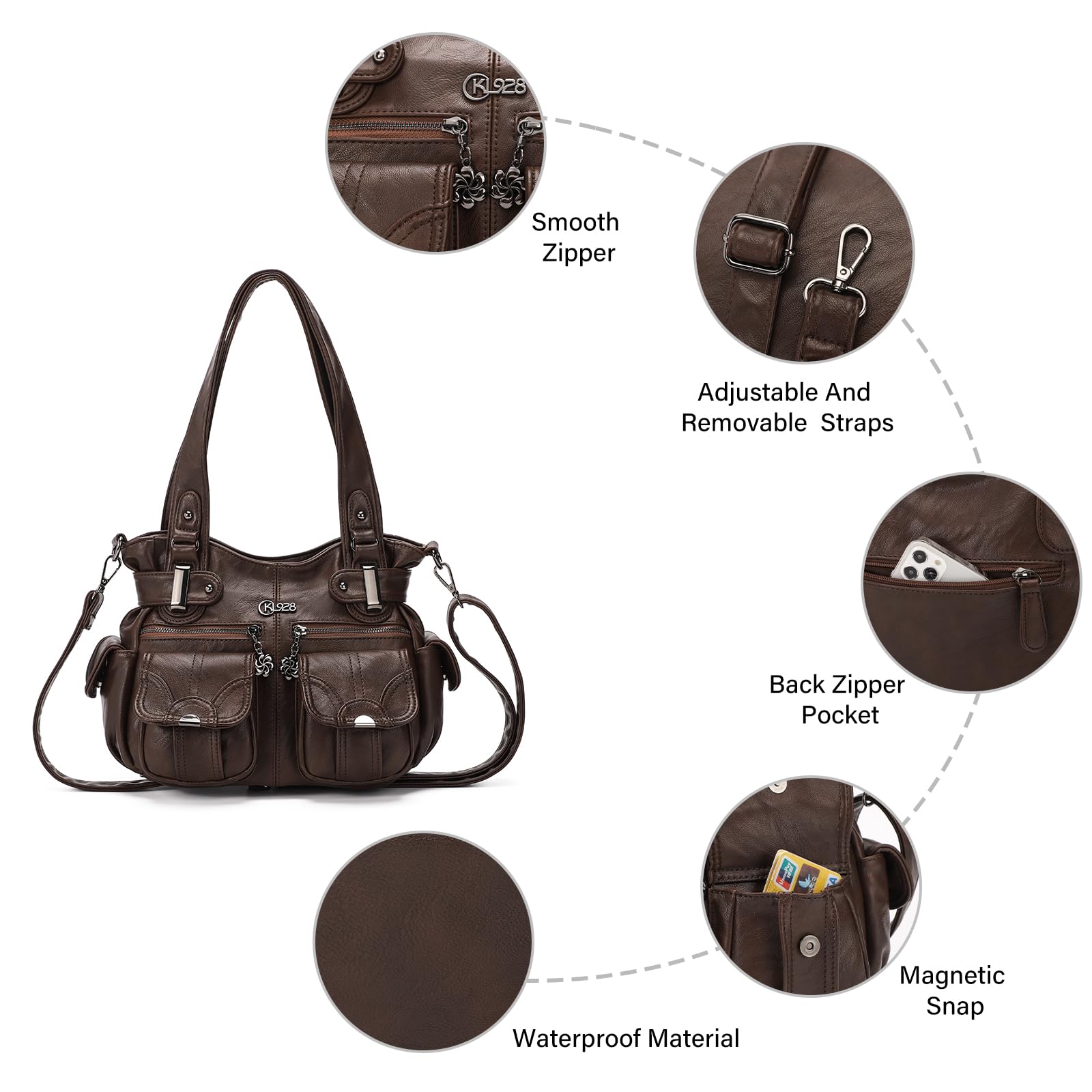Purses and Handbags for Women Small Hobo Shoulder Bags Soft PU Leather Multi Pockets Tote Bag