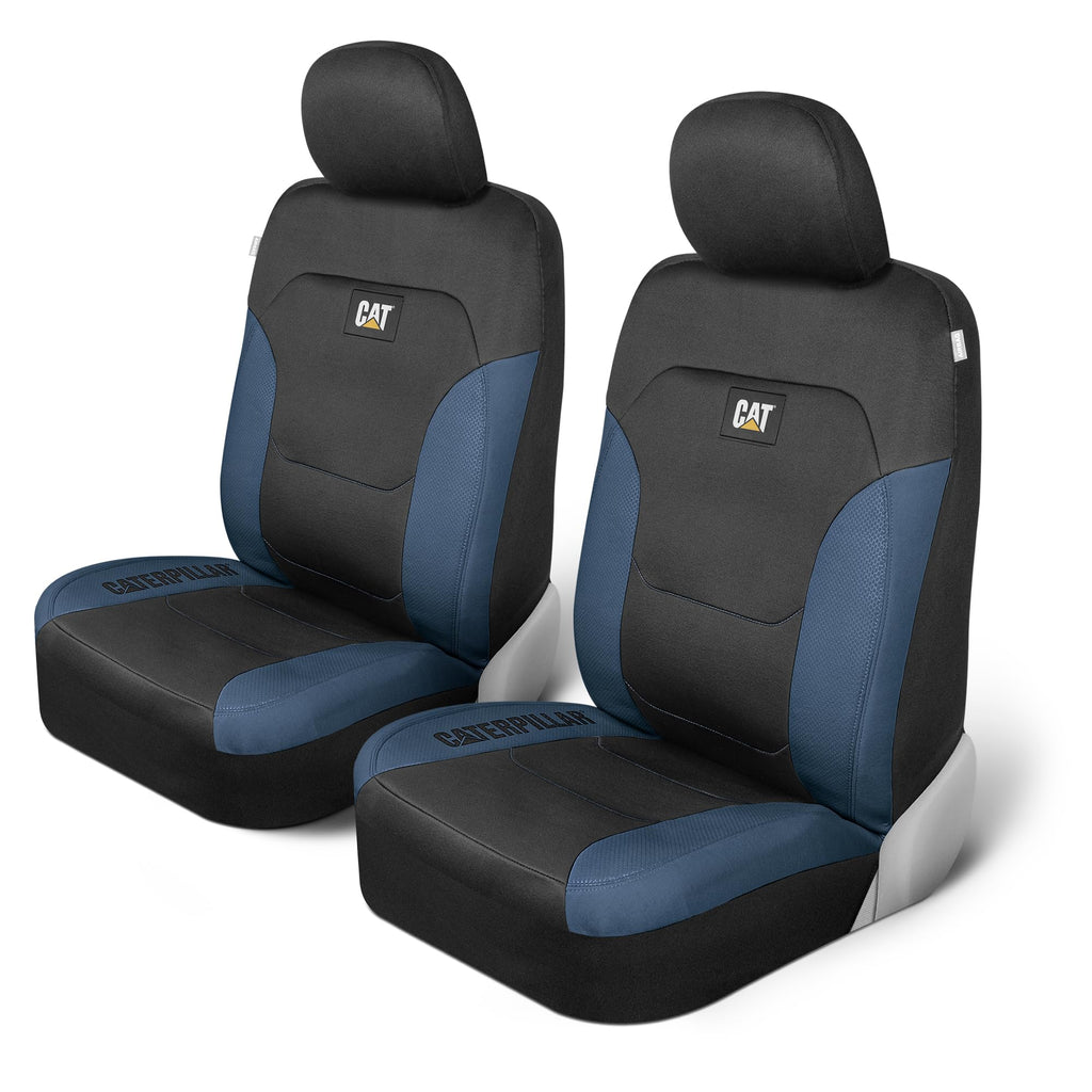 CAT Flexfit Black Blue Seat Covers for Cars, Trucks, & SUV - (2) Front Car Seat Cover Front Seat Protectors - Airbag Compatible Seat Covers for SUV Interior Covers & Truck Seat Cover Car Accessories