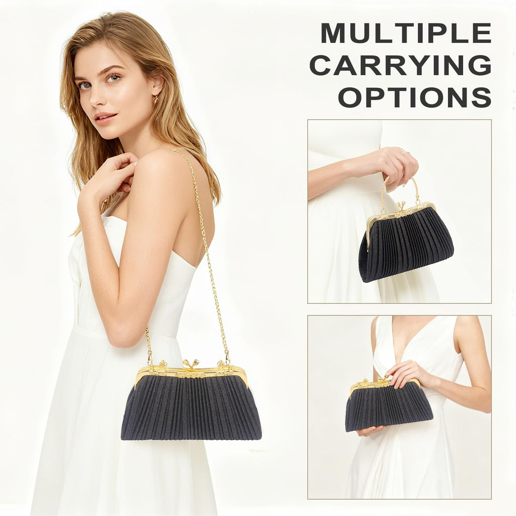ZIMAIJIA Evening Bag Clutch Purses for Women, Sparkly Evening Bag Lady Girl Crossbody Shoulder Handbag for Party/Prom/Wedding/Formal-Black