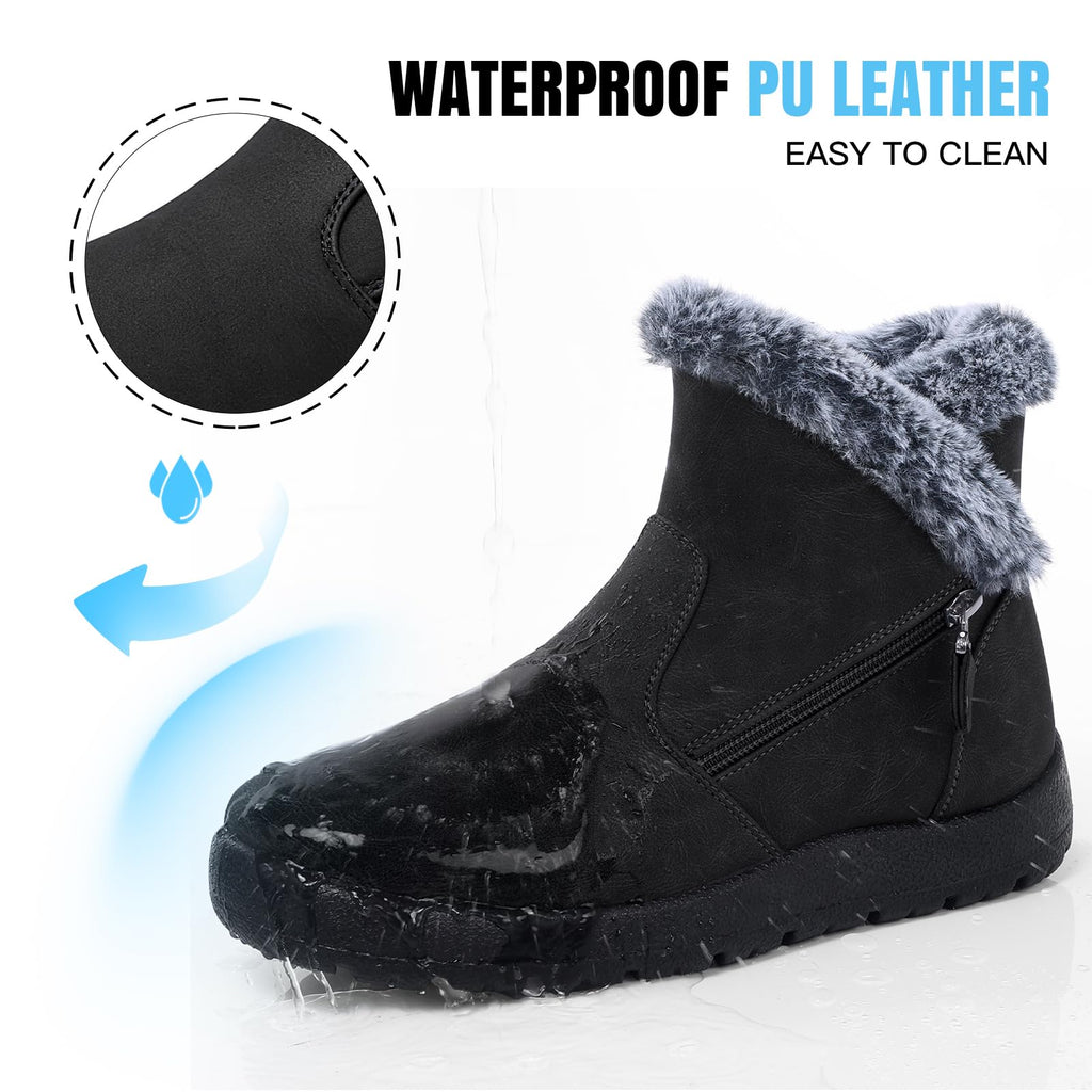 SHIBEVER Winter Boots for Women Waterproof: Womens Snow Boots Warm - Black Size 8 Ankle Fur Lined Insulated Winter Shoes