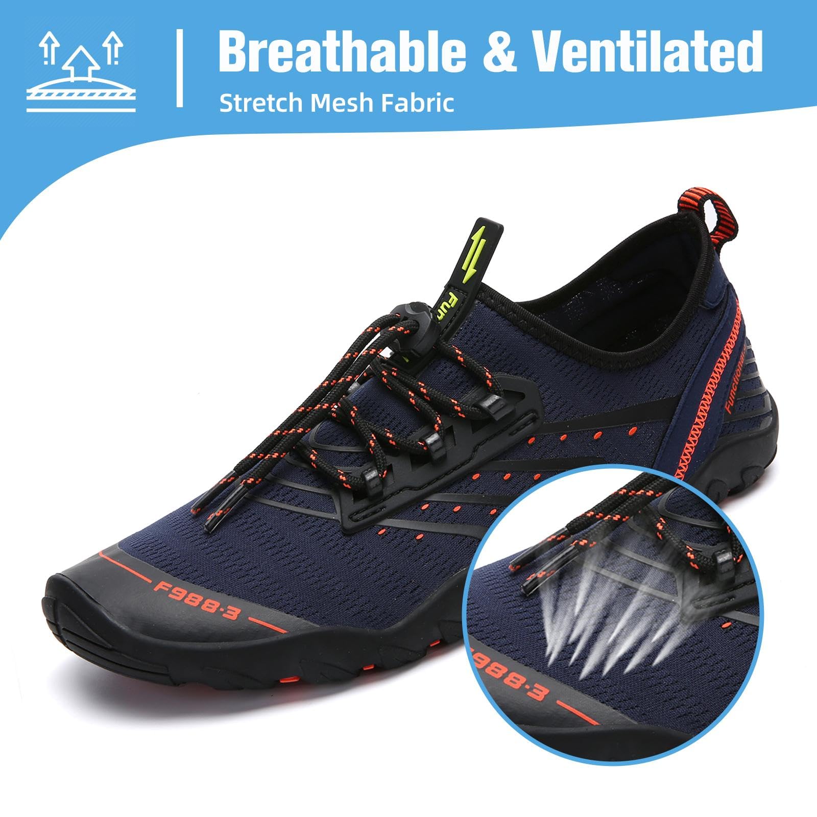 Mishansha Water Shoes for Women Men, Quick-Dry Barefoot Swim Shoes with Drainage Holes, Lightweight Aqua Shoe for Beach Pool River Boating Yoga Walking 11.5 Women/10 Men Dark Blue