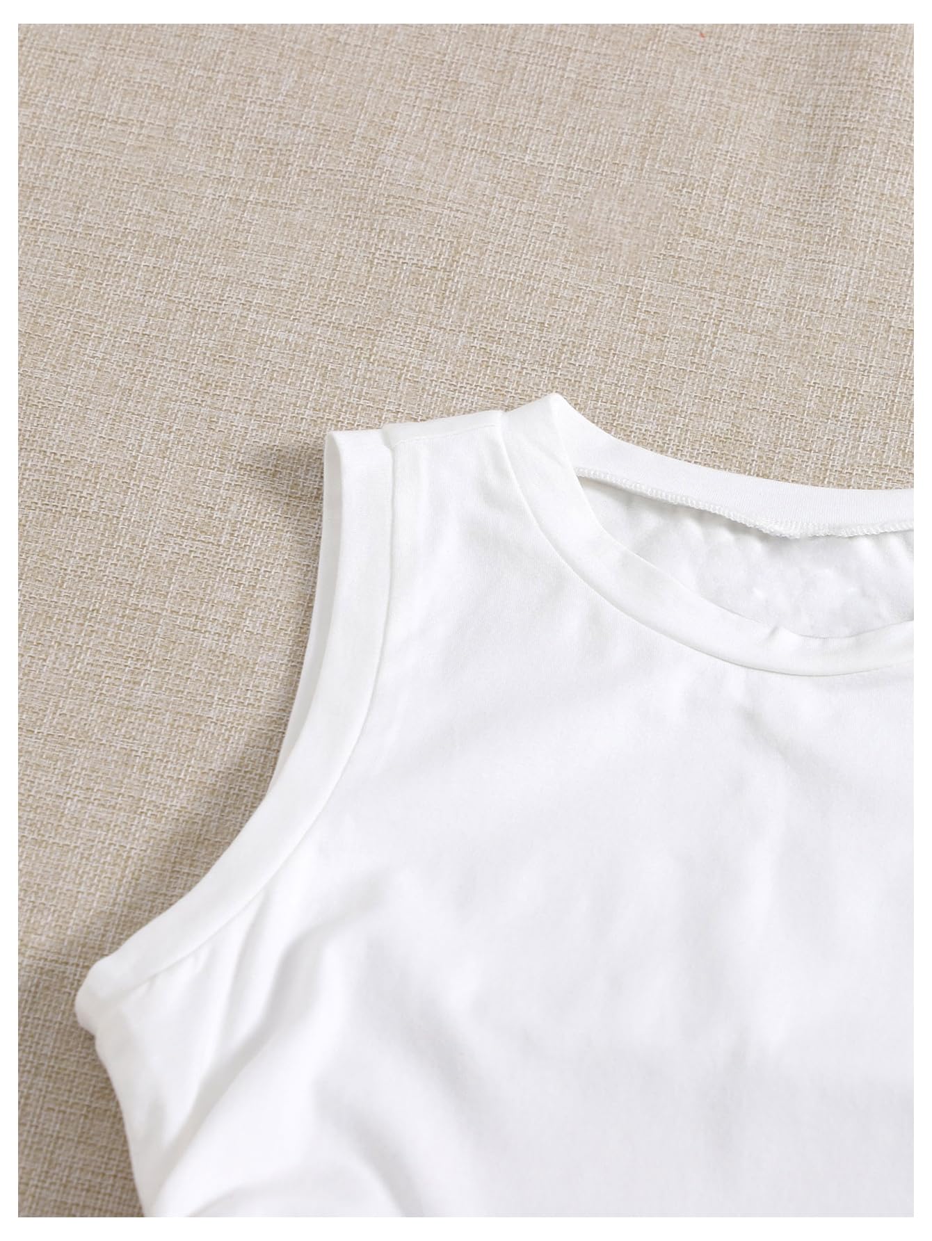 WDIRARA Women's Ruched Drawstring Side Tank Top Crew Neck Sleeveless Fitted Crop Tops White Large
