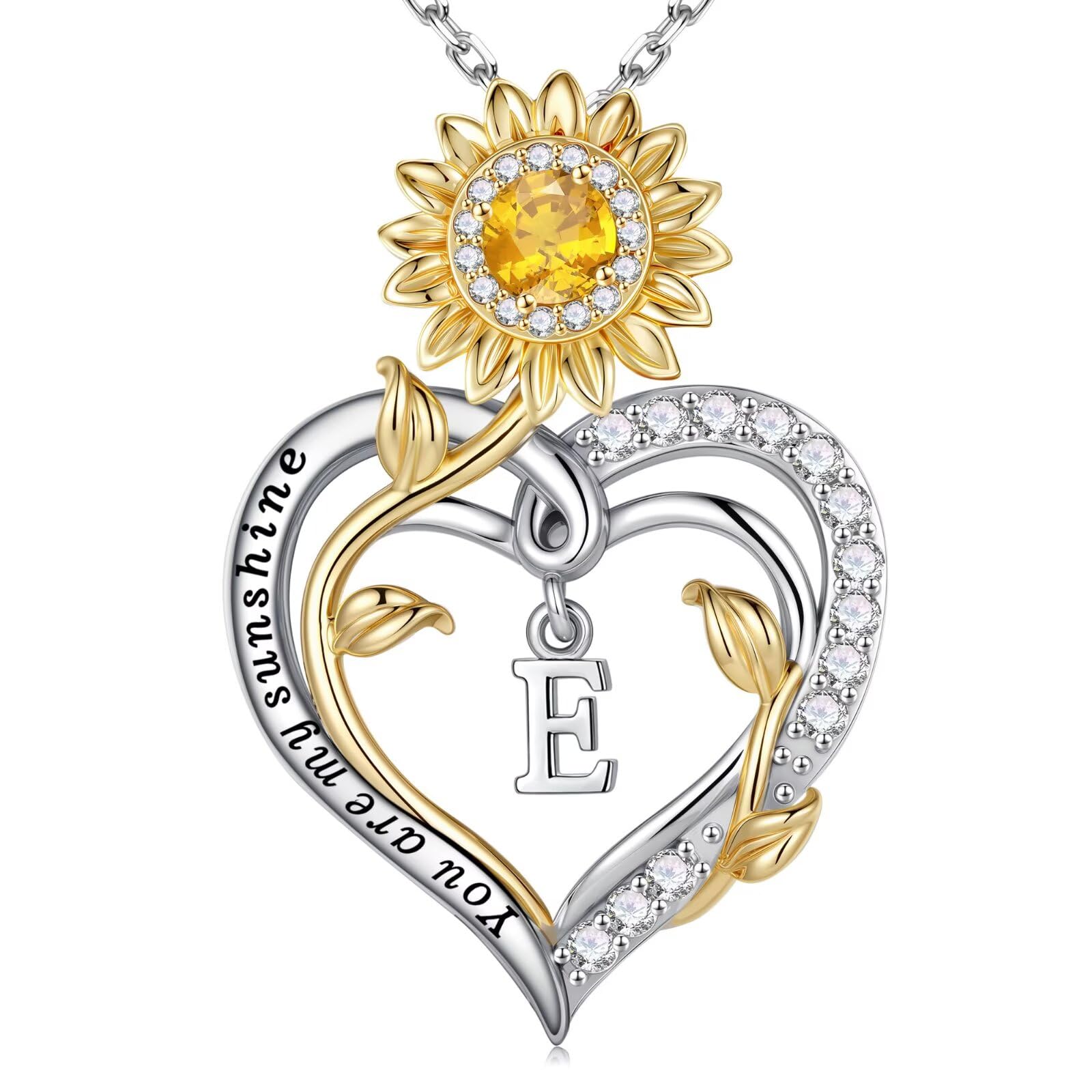 Iefil Valentines Day Gifts for Her Women - Anniversary Women Gifts, Sunflower Heart Initial Necklace, Sunflower Womens Jewelry
