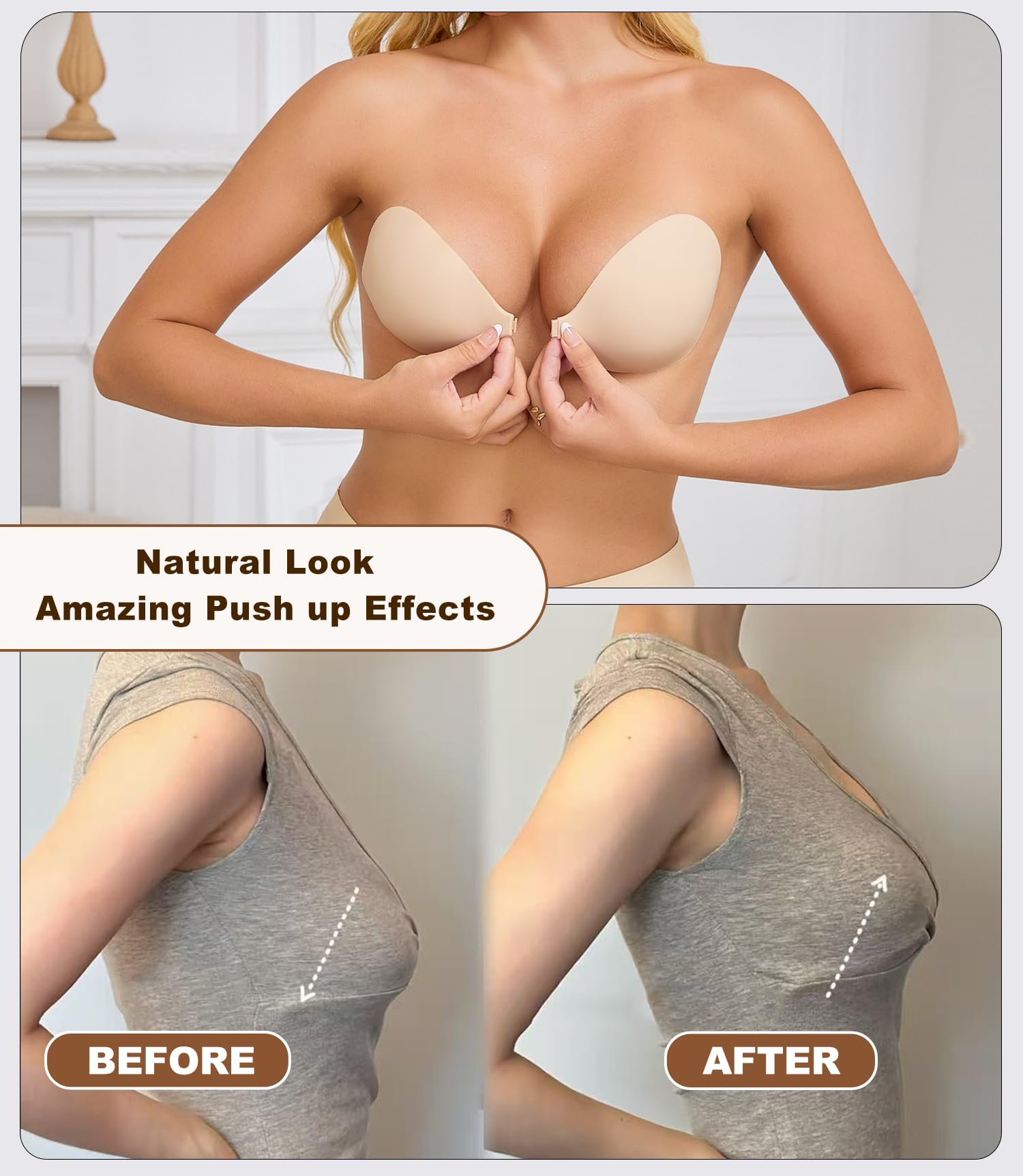MITALOO 2025 Adhesive Bra Upgraded Silicone Push Up Invisible Sticky bras Breast Covers for Women Nude