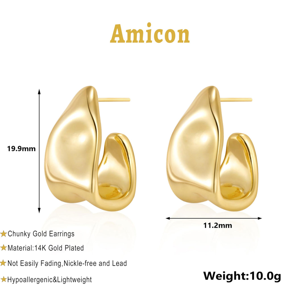 Amicon Gold Earrings for Women,14k Gold Plated Chunky Stud Earrings Statement, Cute Hypoallergenic Trendy Jewelry Gifts, Square-GD