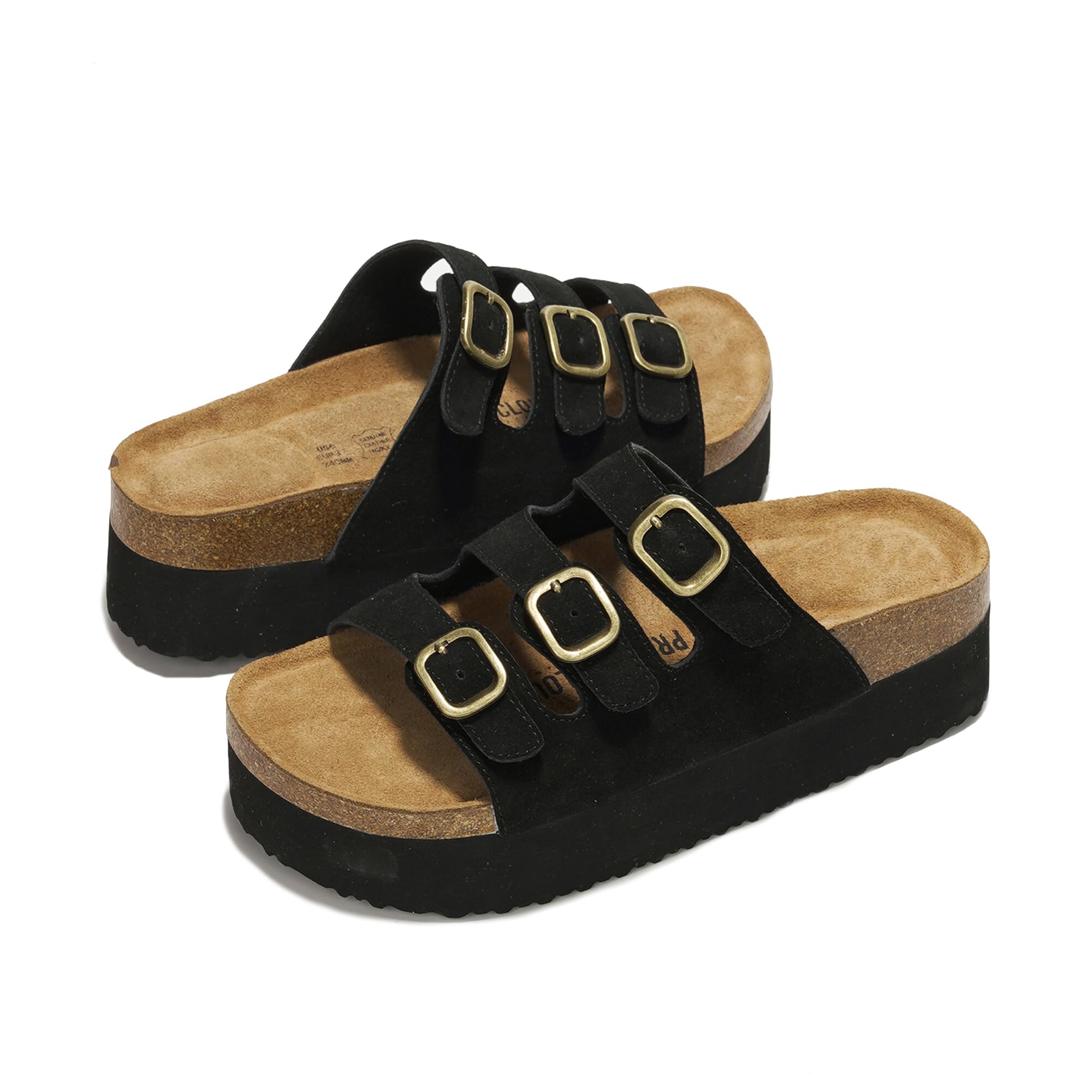 Project Cloud 100% Genuine Leather Platform Sandals Women Footwear - Comfortable Womens Slides Memory Foam Insole - Non Slip Water-Resistant 3-Strap Wedge Sandals for Women 2026 (Dyan, Black, 7)