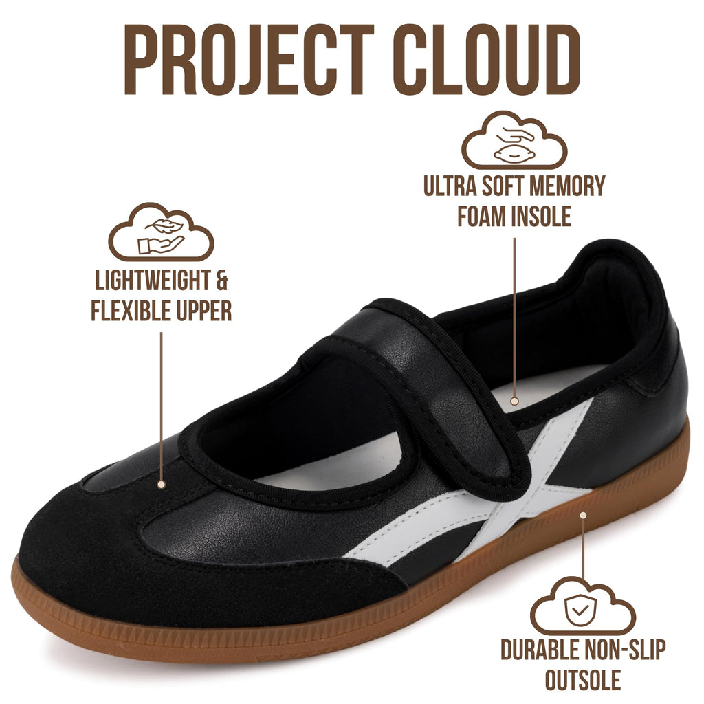 Project Cloud Comfortable Womens Shoes - Casual Trendy Mary Jane Shoes Women with Memory Foam - Lightweight & Non-Slip Fashion Sneakers for Women 2026 (Spring, BLK,8M)