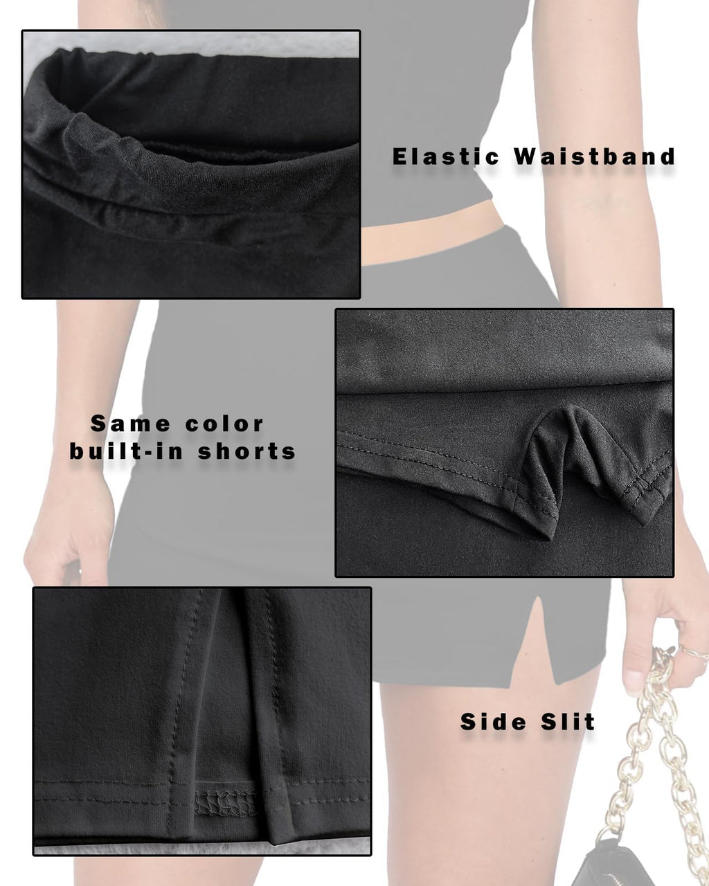 DooMoni Women's Side Slit High Waisted Mini Skirt Stretchy Bodycon Skort 2026 Y2K Club Skirts with Underneath Black