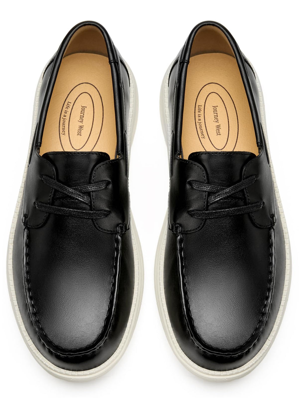 Journey West Men's Lightweight Leather Boat Loafers Dress Sneakers, Business Casual Slip-on Loafers Shoes, Genuine Leather Breathable Walking Shoes Black US 10