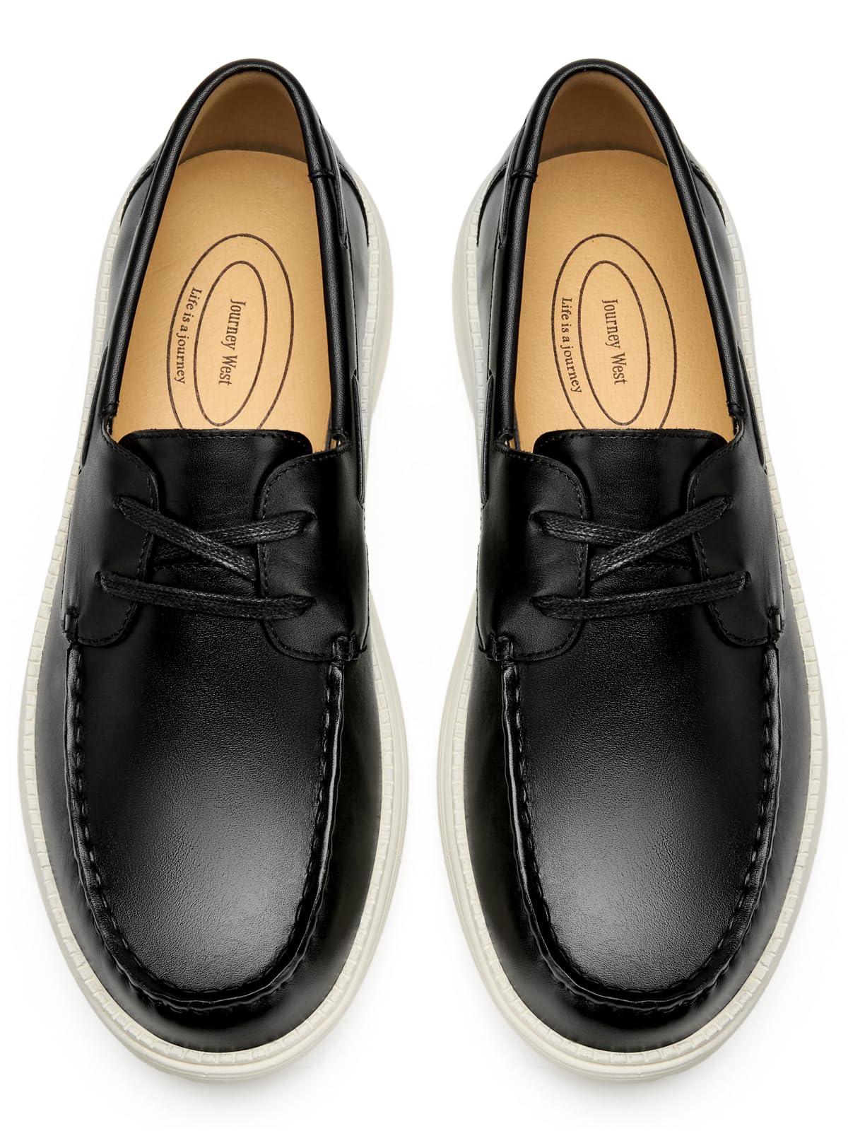 Journey West Men's Lightweight Leather Boat Loafers Dress Sneakers, Business Casual Slip-on Loafers Shoes, Genuine Leather Breathable Walking Shoes Black US 10