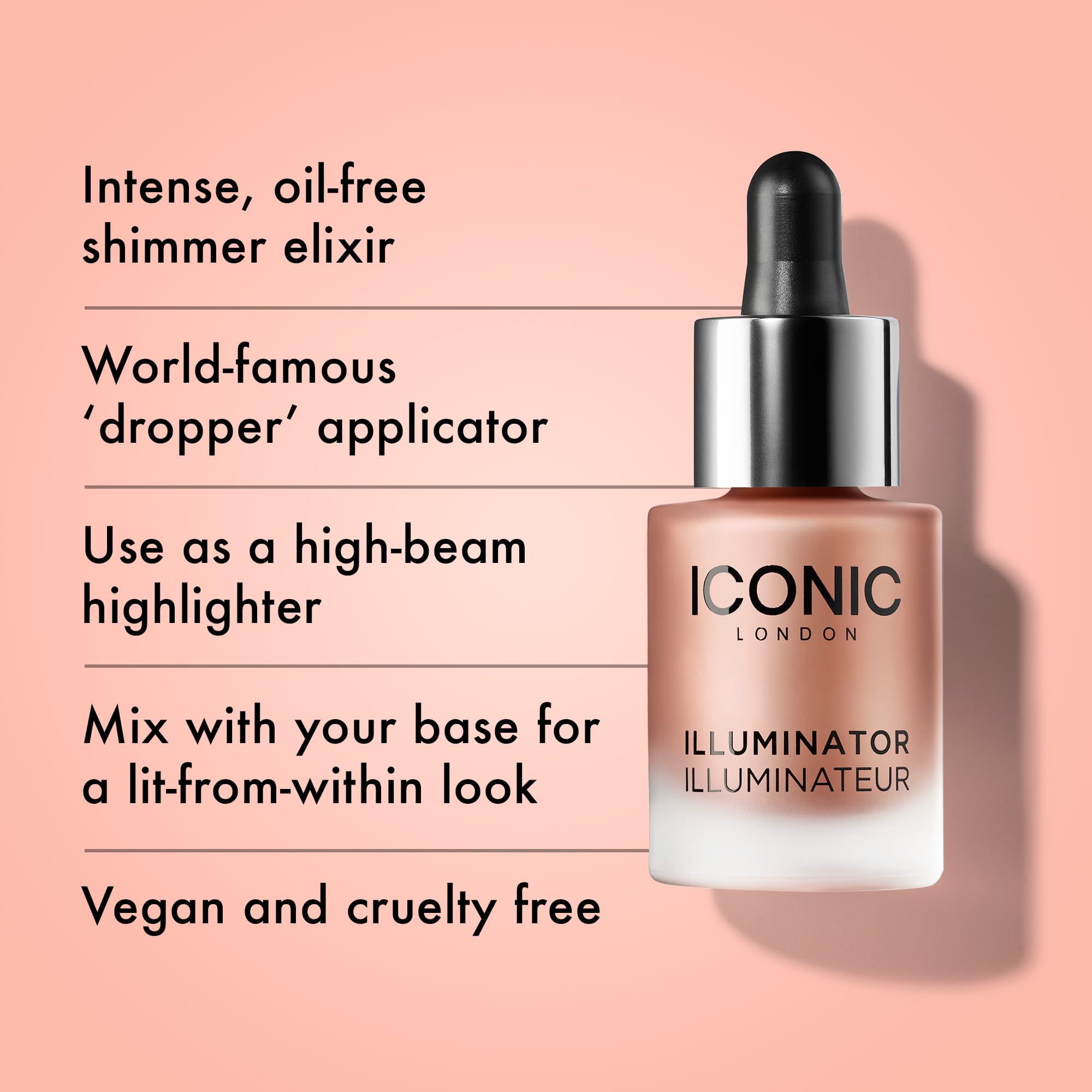 ICONIC LONDON Illuminator | Liquid Highlighting Drops for a Radiant Glow, Cruelty-Free, Vegan Makeup, Blush (Peachy Rose) 0.45 Fl oz