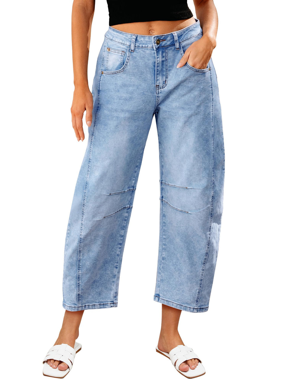 LookbookStore Stretch Denim Jeans Stretch for Women Barrel Jeans Women Plus Size Roadnight Blue Size XXL Size 20 22