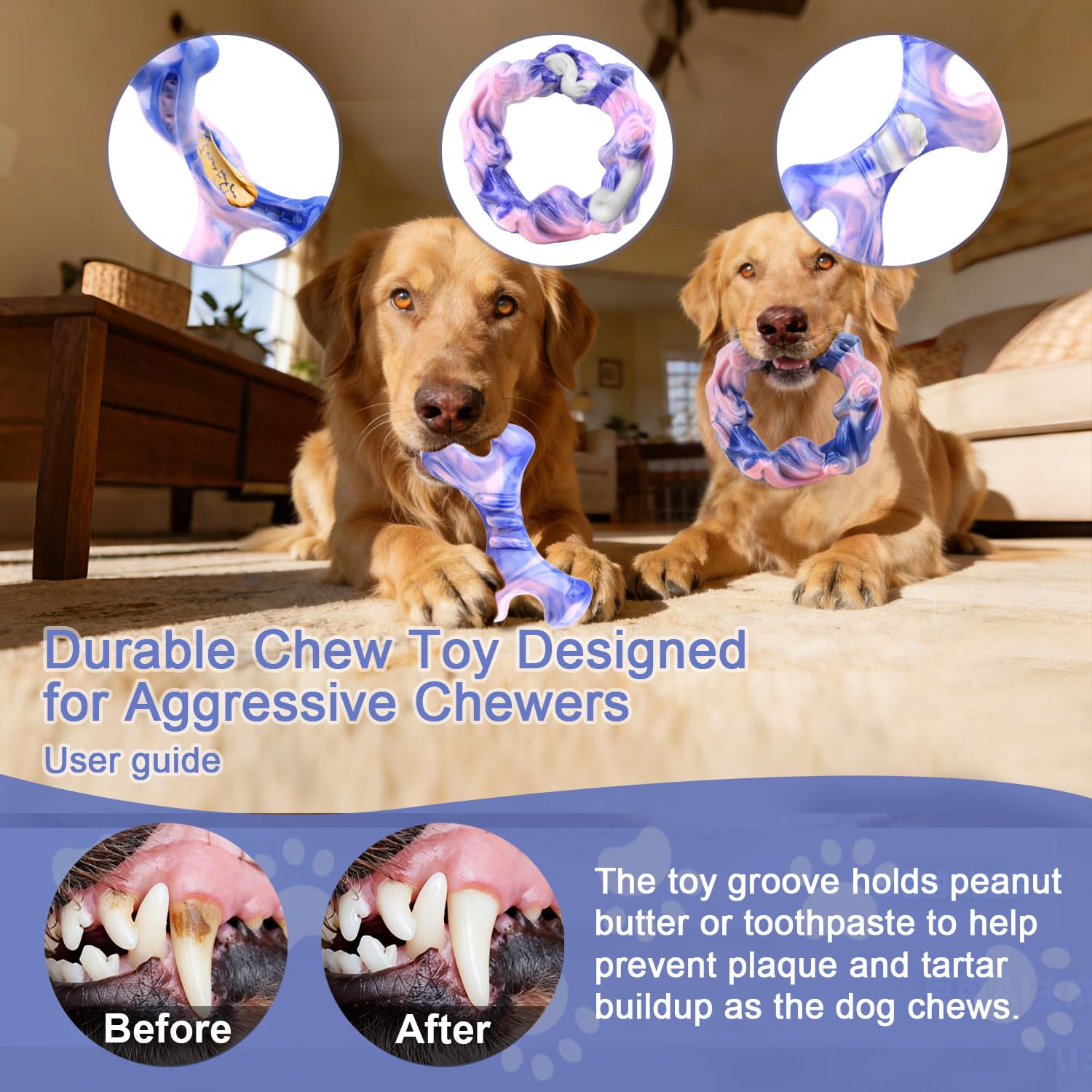 Rensh 3-Pack Tough Dog Chew Toys for Aggressive Chewers, Almost Indestructible Dog Toys for Medium Large Breed, Super Chew Toy to Keep Them Busy & Reduce Boredom, Teeth Cleaning Training, Milk Flavor