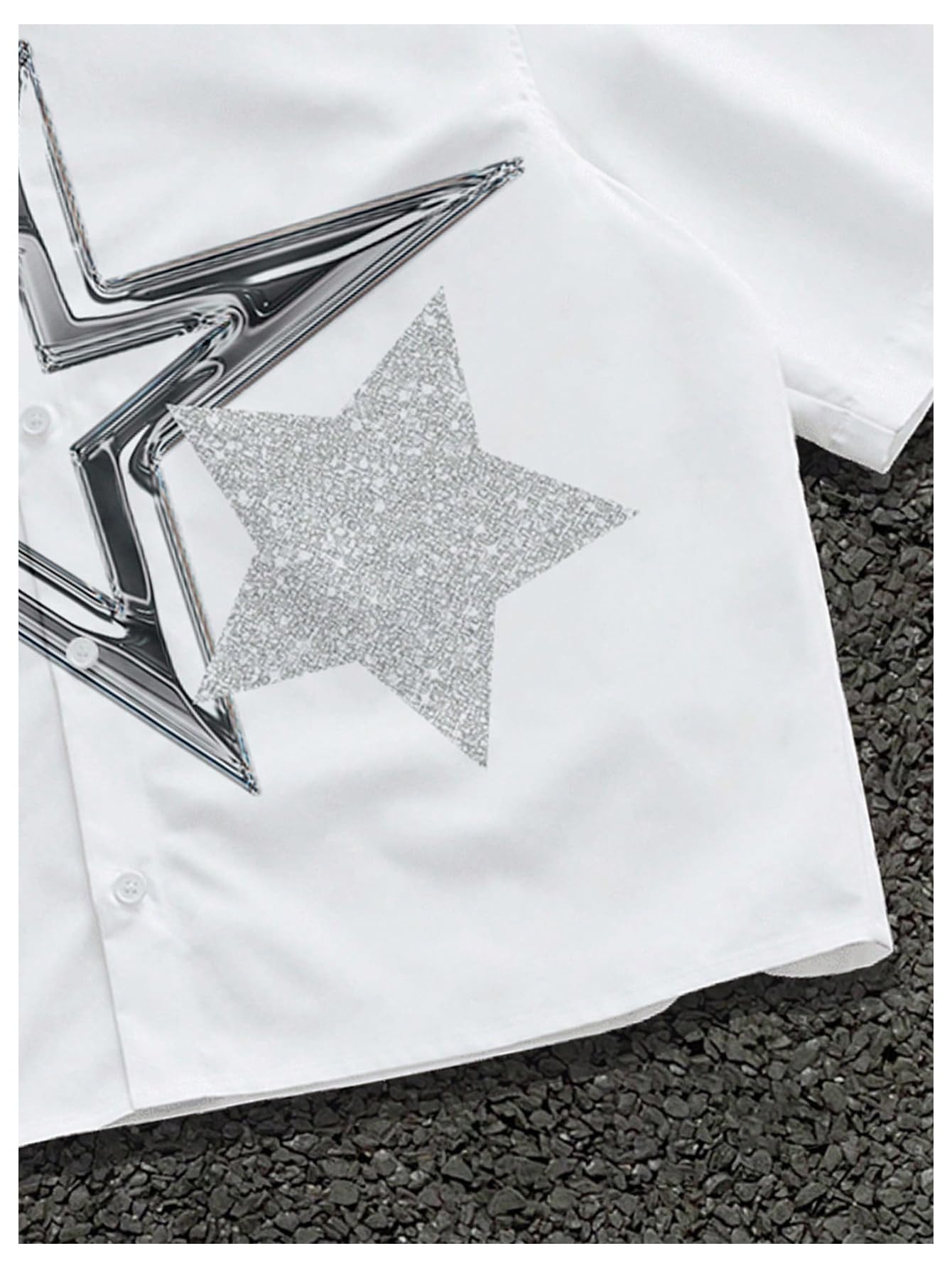 GORGLITTER Men's Lips Graphic Button Down Cropped Shirt Y2k Short Sleeve Collar Boxy Going Out Tops Streetwear Graphic White Large