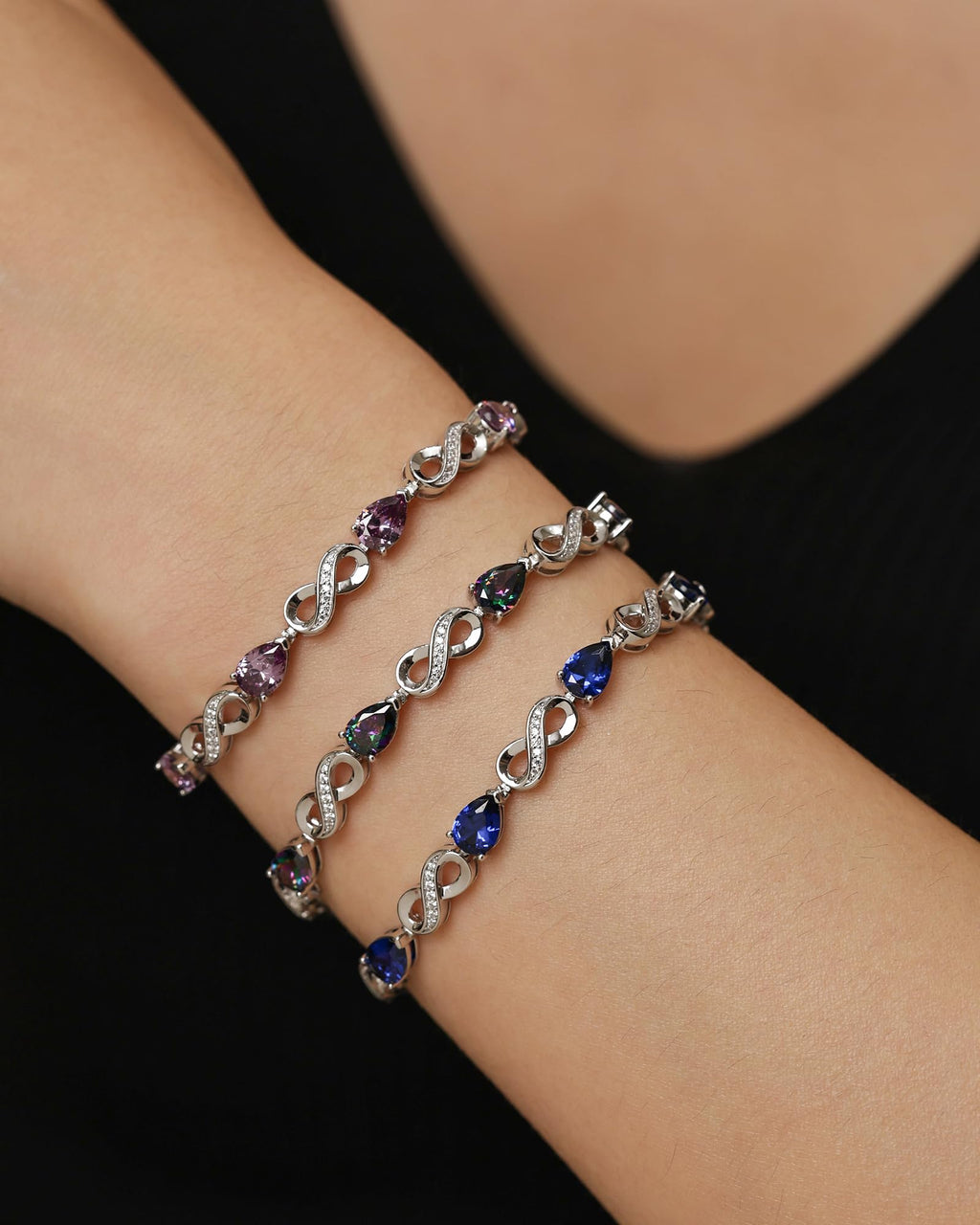 FANCIME Emerald Tennis Bracelets May Birthstone Sterling Silver Infinity Bracelet Green Pear Shape Gemstone Fine Jewelry Birthday Mothers Day Gifts for Women Mom