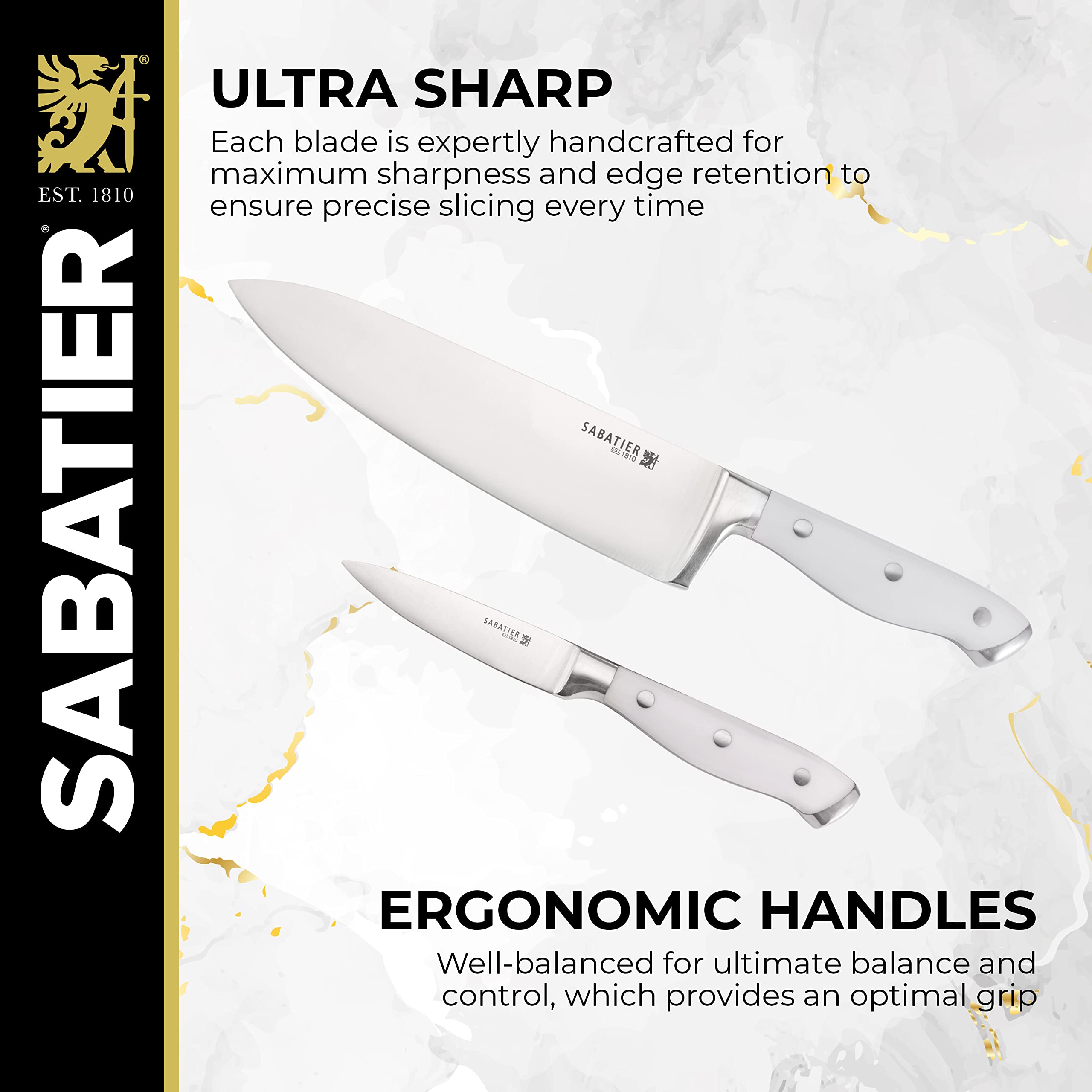 Sabatier Acacia Forged Triple Rivet Edgekeeper Knife Block Set, 15-Piece, White
