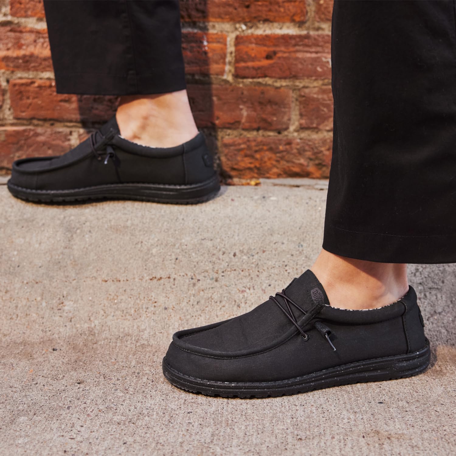 HEYDUDE Men's Wally Stretch Canvas Black/Black Size 12 | Men's Shoes | Men Slip-on Loafers | Comfortable & Light-Weight