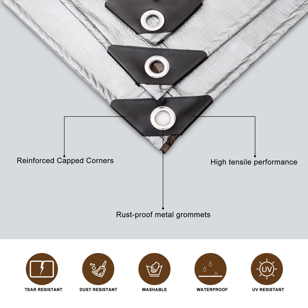 Tarps Heavy Duty Waterproof 10’ X 12’, 10 Mil Multipurpose Poly Tarp Cover, tarp Waterproof UV Resistant Tear&Fade Resistant, Outdoor Tarpaulin for Roof, Camping, Patio, Pool, Boat, Car