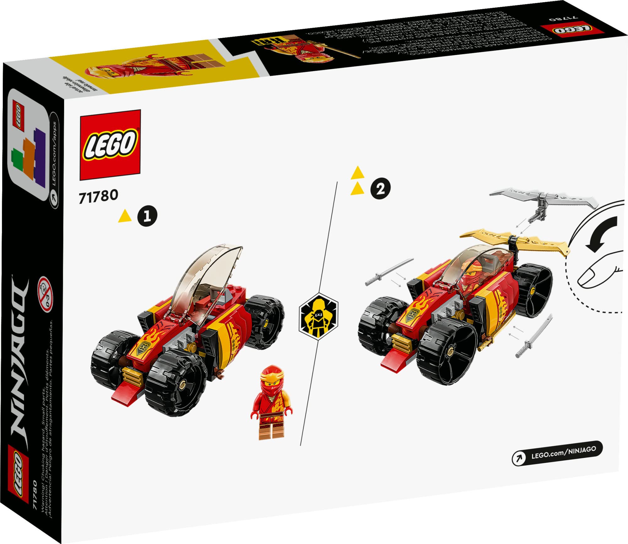 LEGO NINJAGO Kai's Ninja Race Car EVO, 2 in 1 Building Toy Set, Kids Can Build an Off Road Vehicle or Race Car, Ninja Minifigure with Toy Swords, Gift for Boys, Girls and Kids Ages 6+, 71780