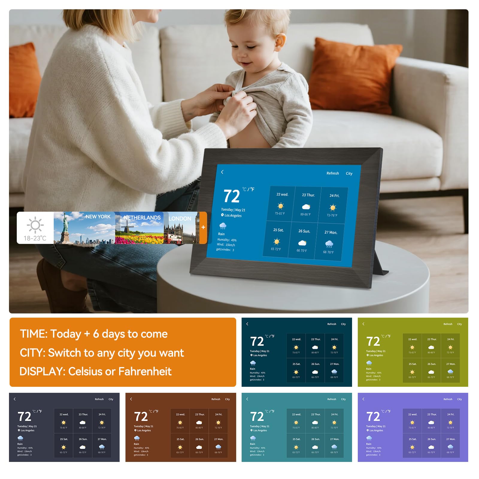 BWJBSW 10.1 Inch Smart Digital Picture Frame with Wi-Fi 6, 32GB Storage, IPS Touch Screen, Auto-Rotation, Music Sync, Weather & Clock - Ideal Gift for Families