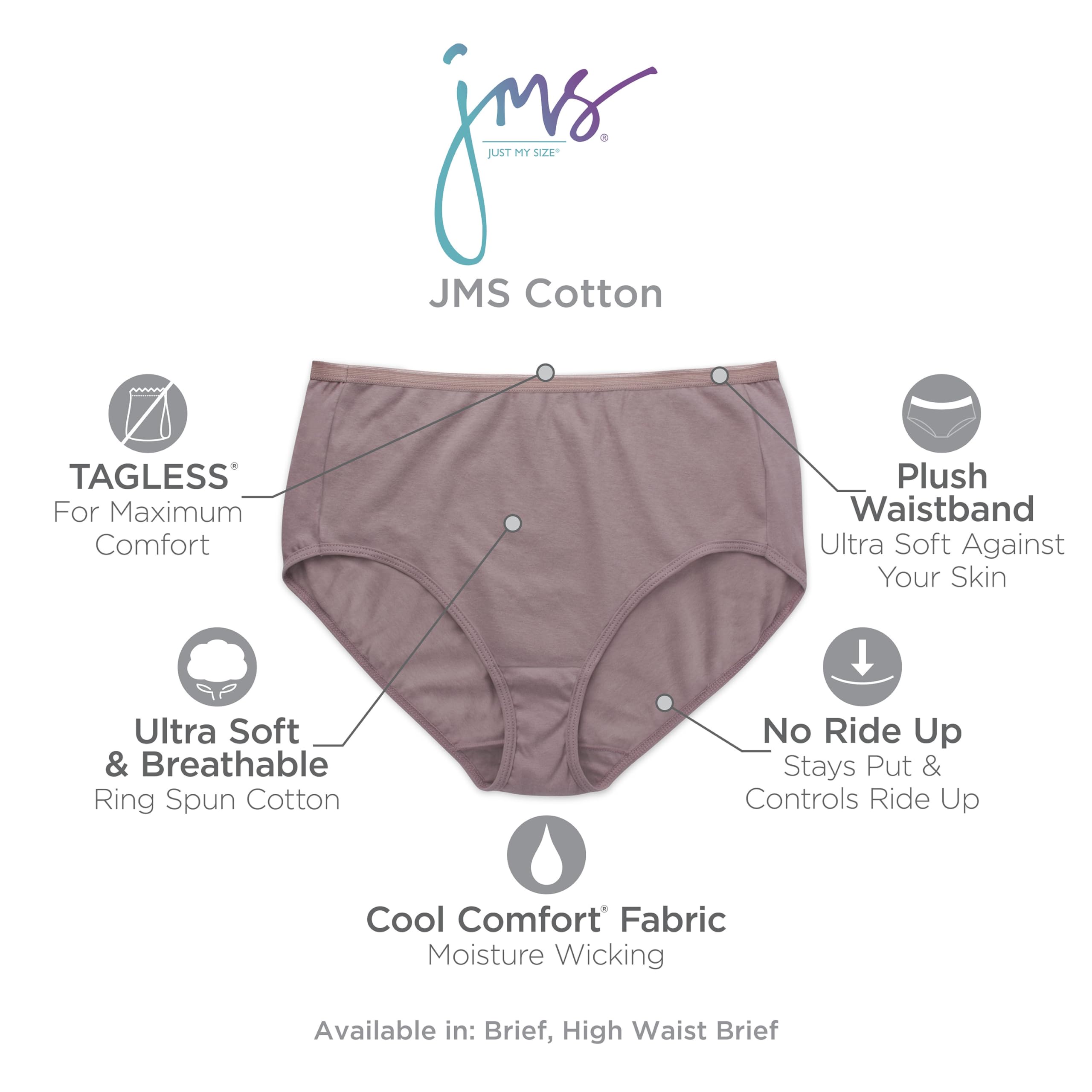 JUST MY SIZE Women's Cool Comfort Cotton Brief 6-Pack (16106P)